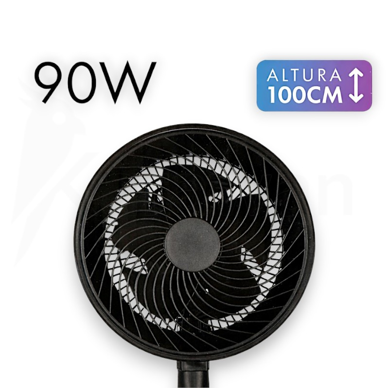Ventilador negro de 90W y 100cm de altura.
