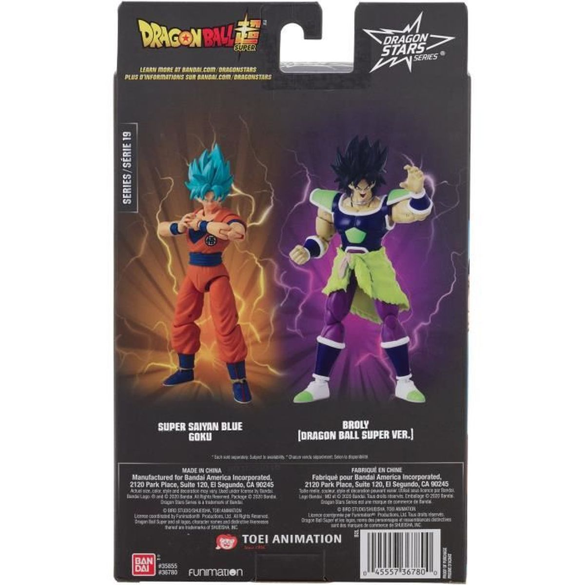 Figurki akcji Goku i Broly z Dragon Ball Super na opakowaniu.