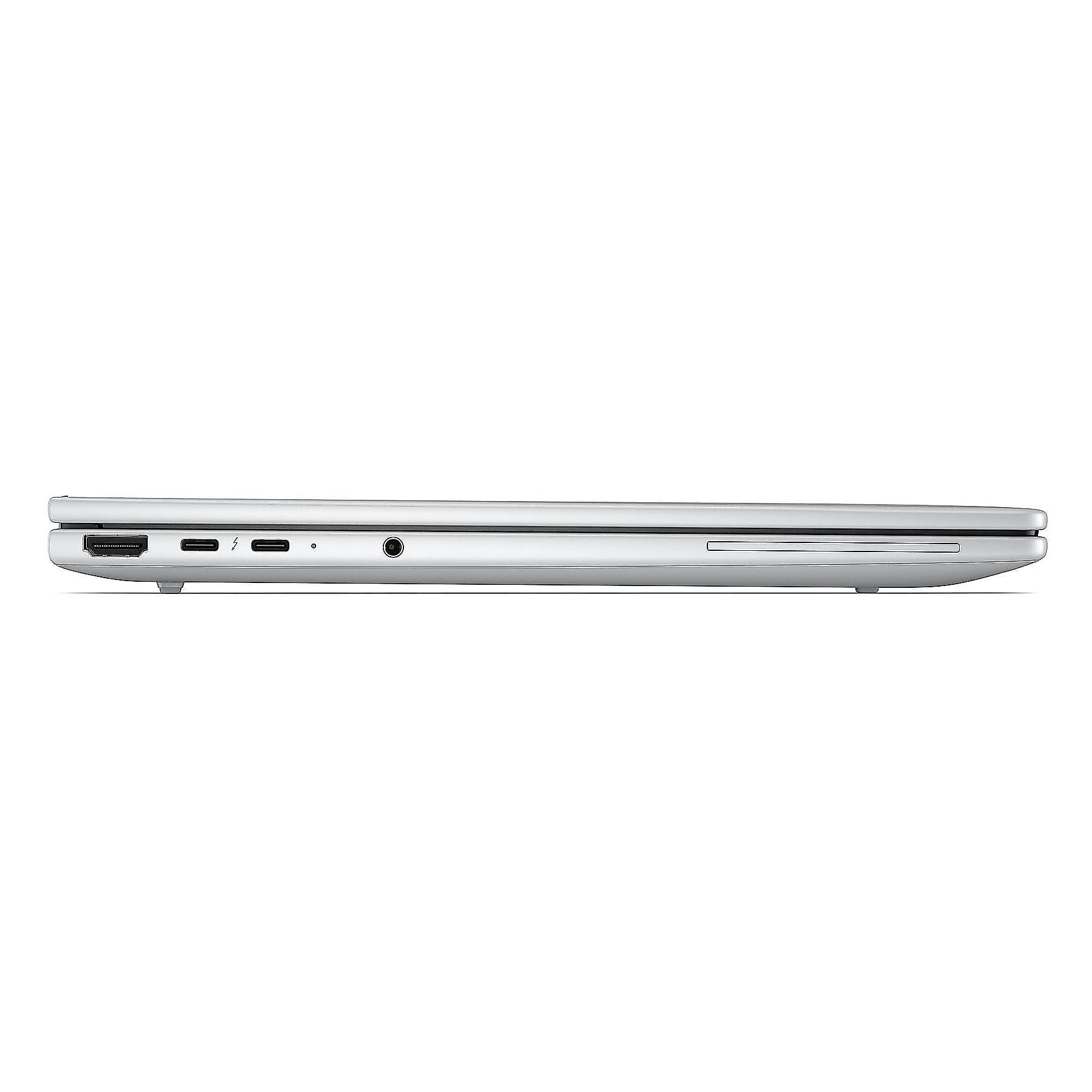 Lato laptop argento, con porte HDMI, USB-C e cuffie.