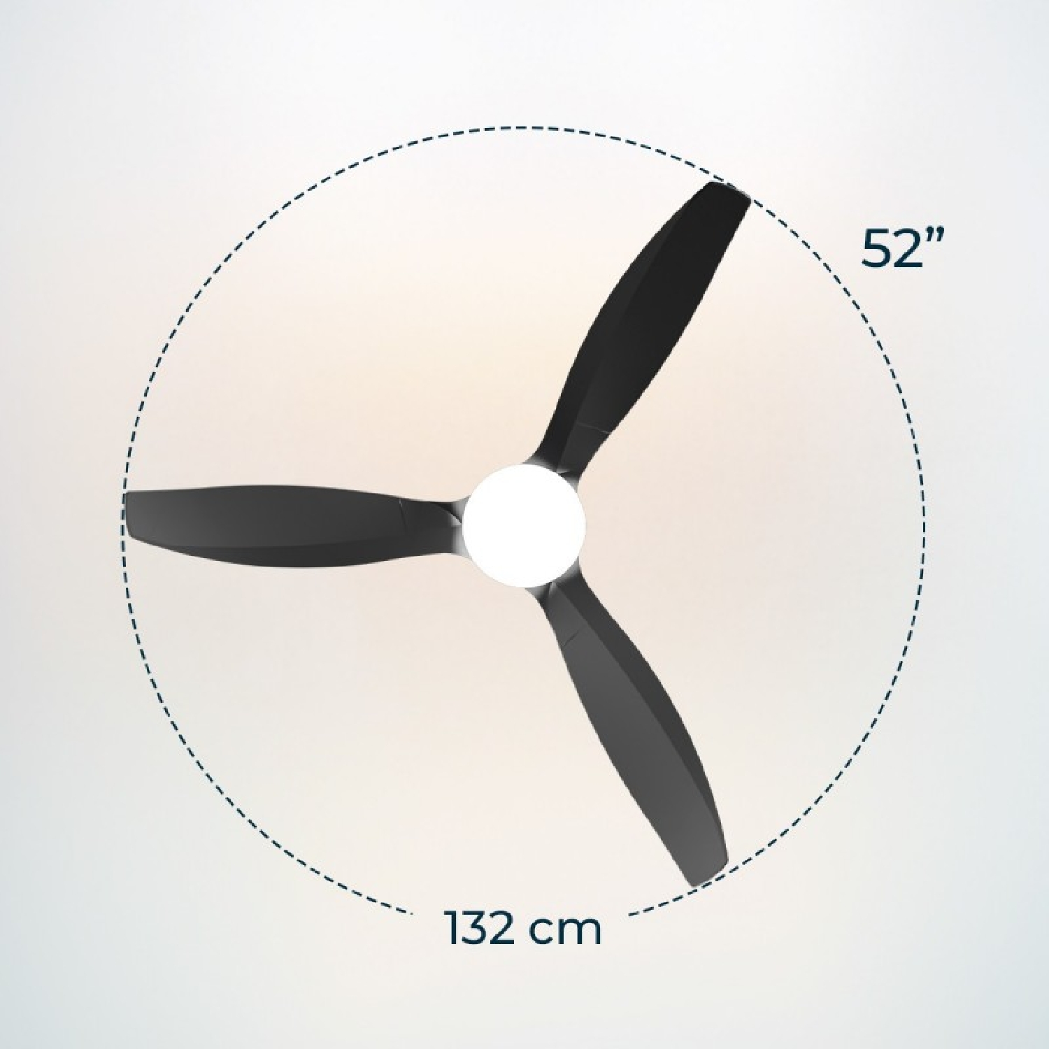 Ventilador de techo negro de tres aspas, 132 cm / 52 pulgadas.