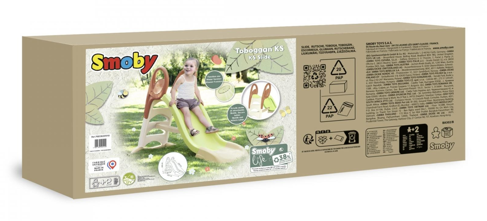 Confezione di scivolo per bambini Smoby con una bambina che scivola.