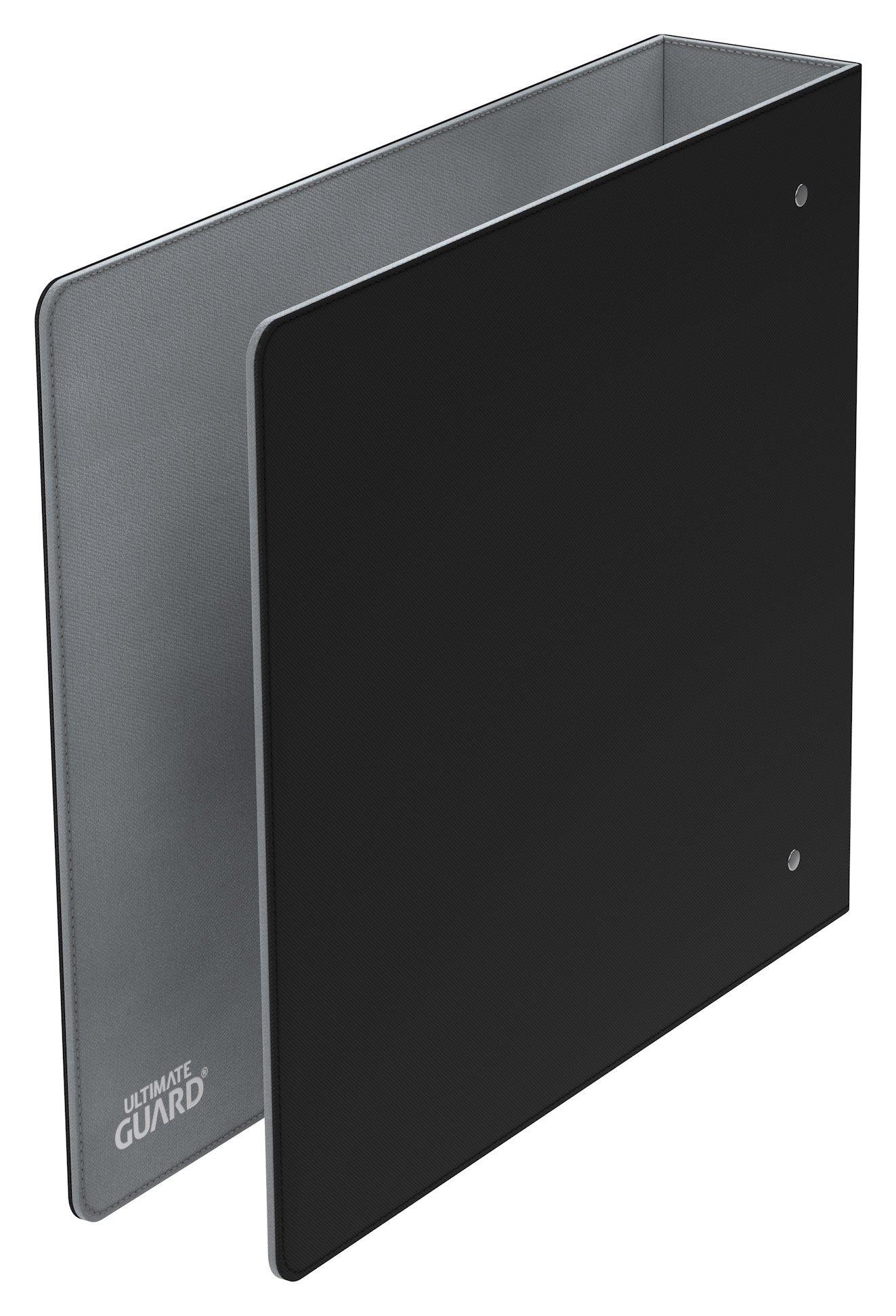 Reliure noire et grise Ultimate Guard, ouverte sur fond blanc.