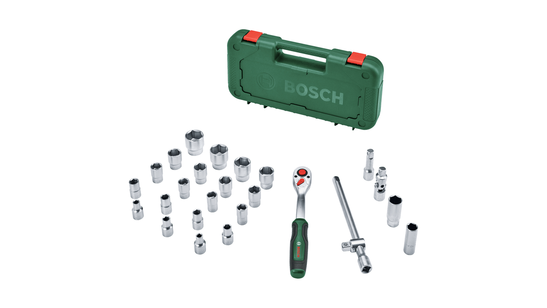 Valigetta utensili Bosch con chiave a cricchetto e bussole.
