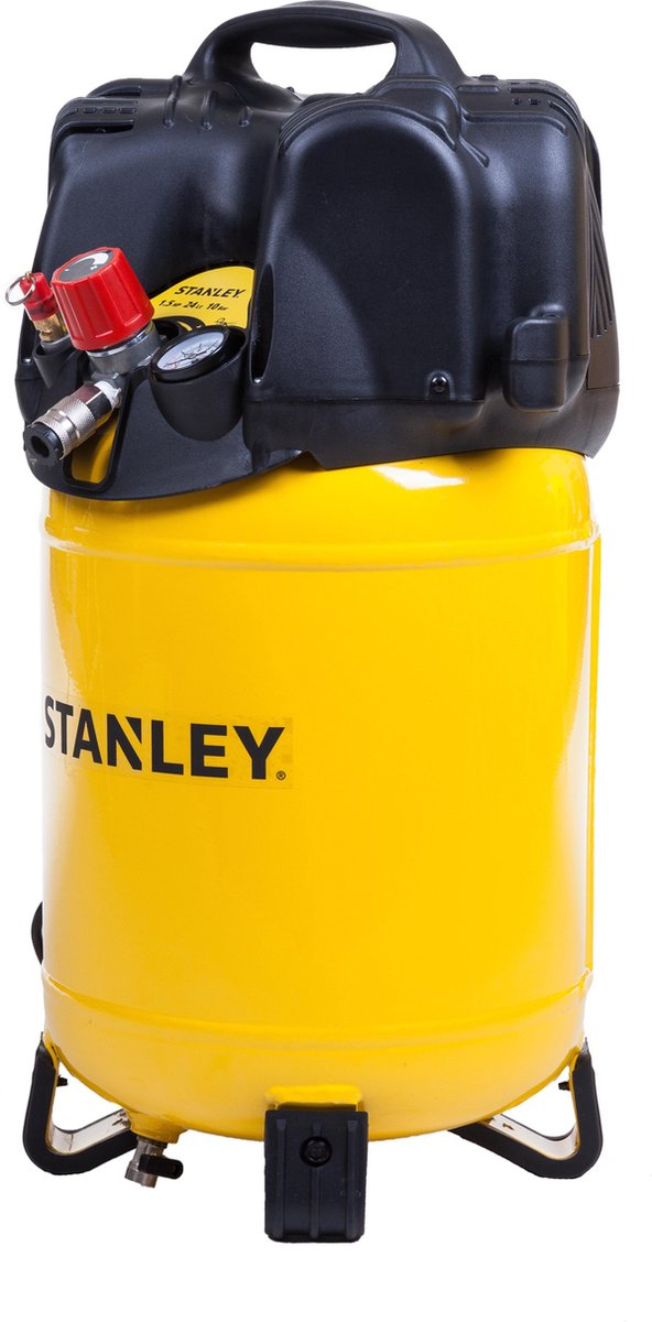 Compressore Stanley giallo con alloggiamento nero e regolatore rosso.