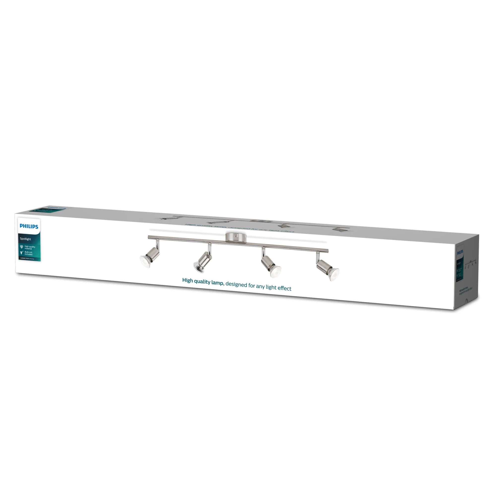 Caja con foco Philips, plateado, con cuatro cabezales de lámpara.
