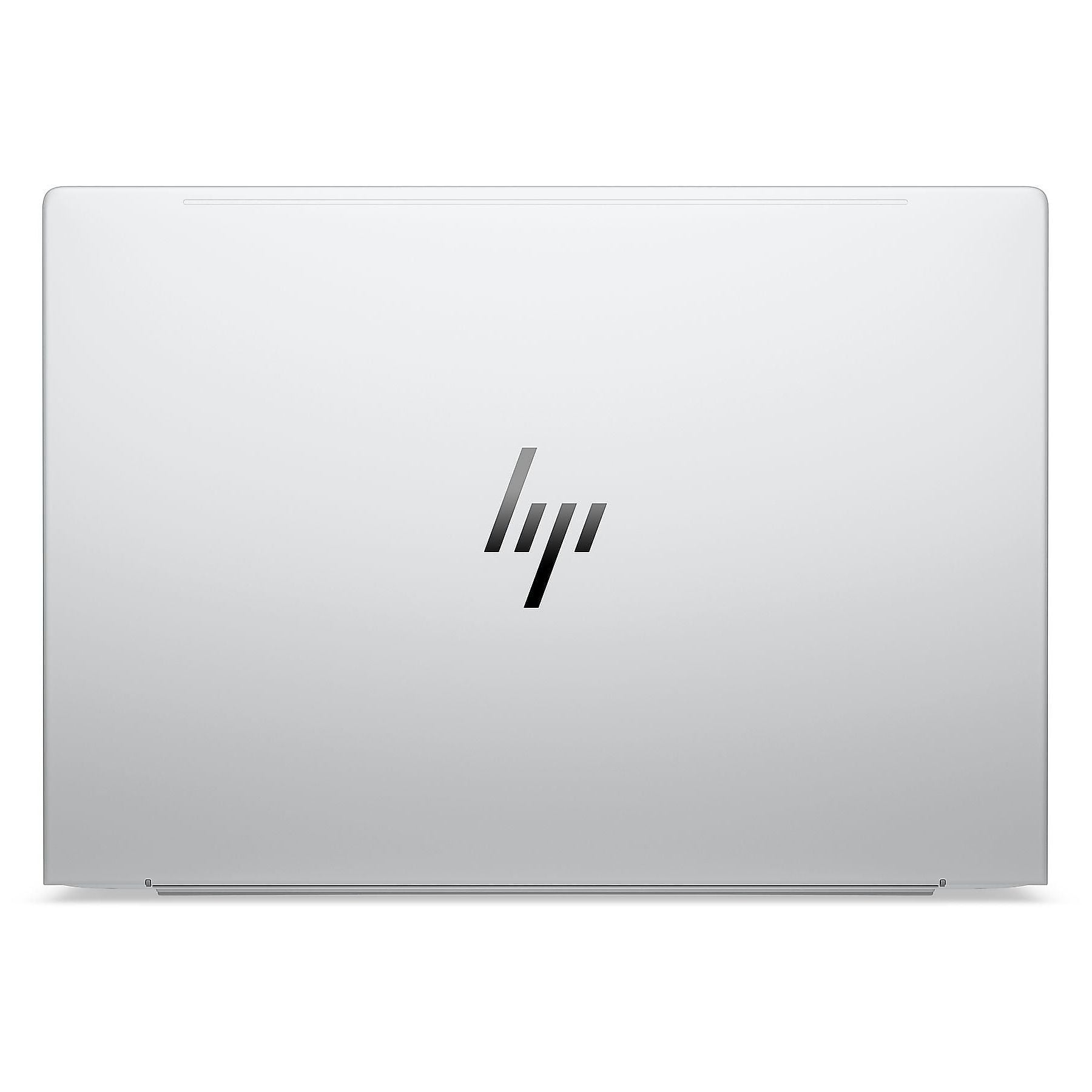 Un laptop argentato chiuso con logo HP nero sul coperchio.