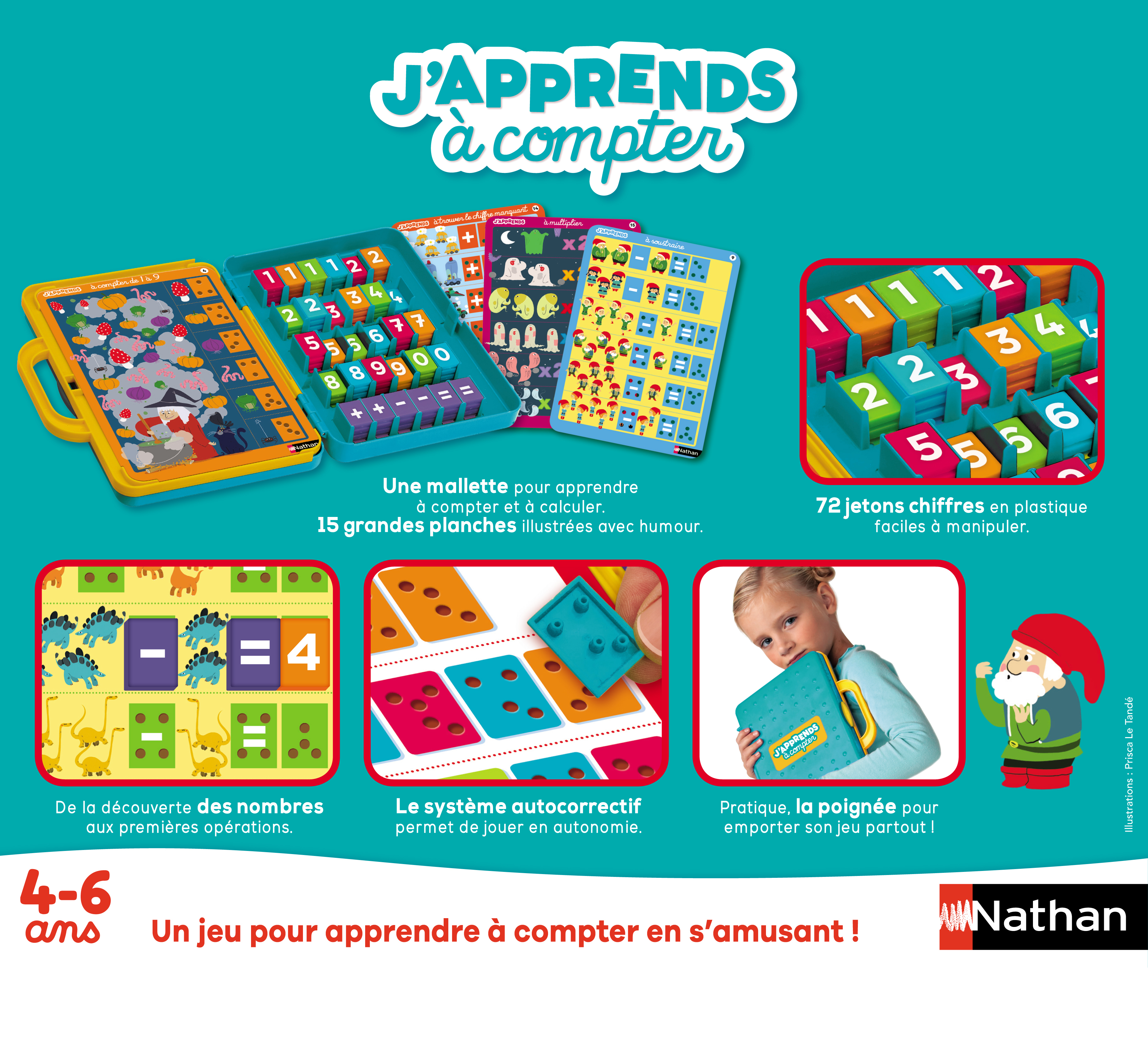 Lernspiel mit Zahlen, Buchstaben und Bildkarten. Für Kinder von 4-6 Jahren.