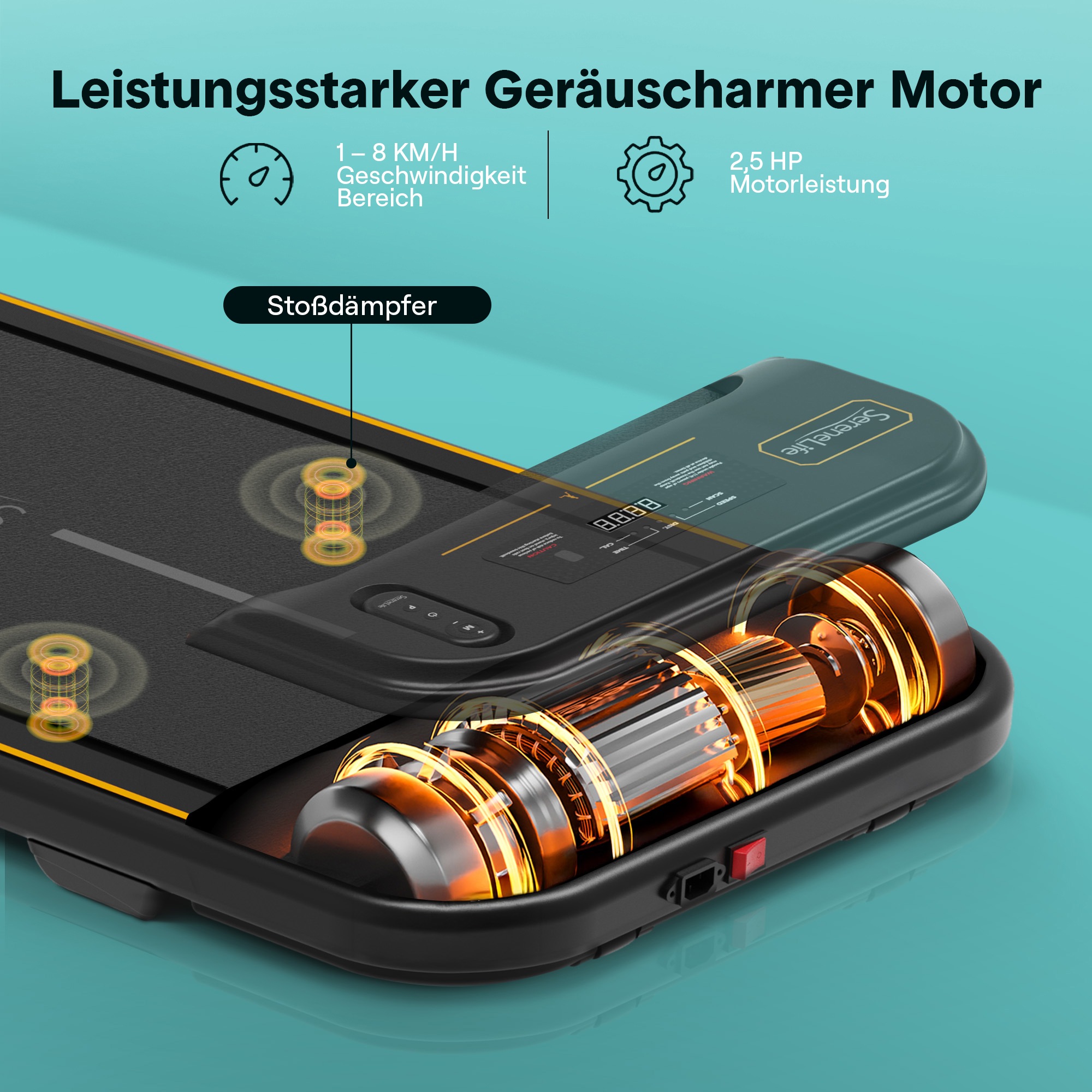 Ein Laufband mit starkem, leisem Motor, 1-8 km/h, 2,5 PS und Stoßdämpfern.