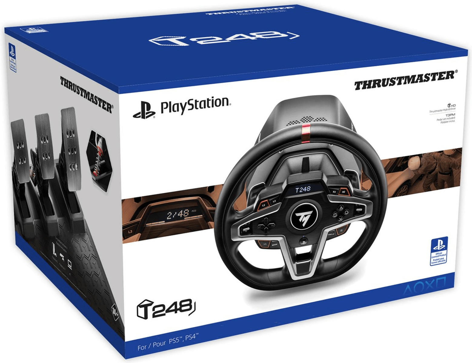 Confezione di un volante da corsa Thrustmaster T248 con pedali per PS5/PS4.
