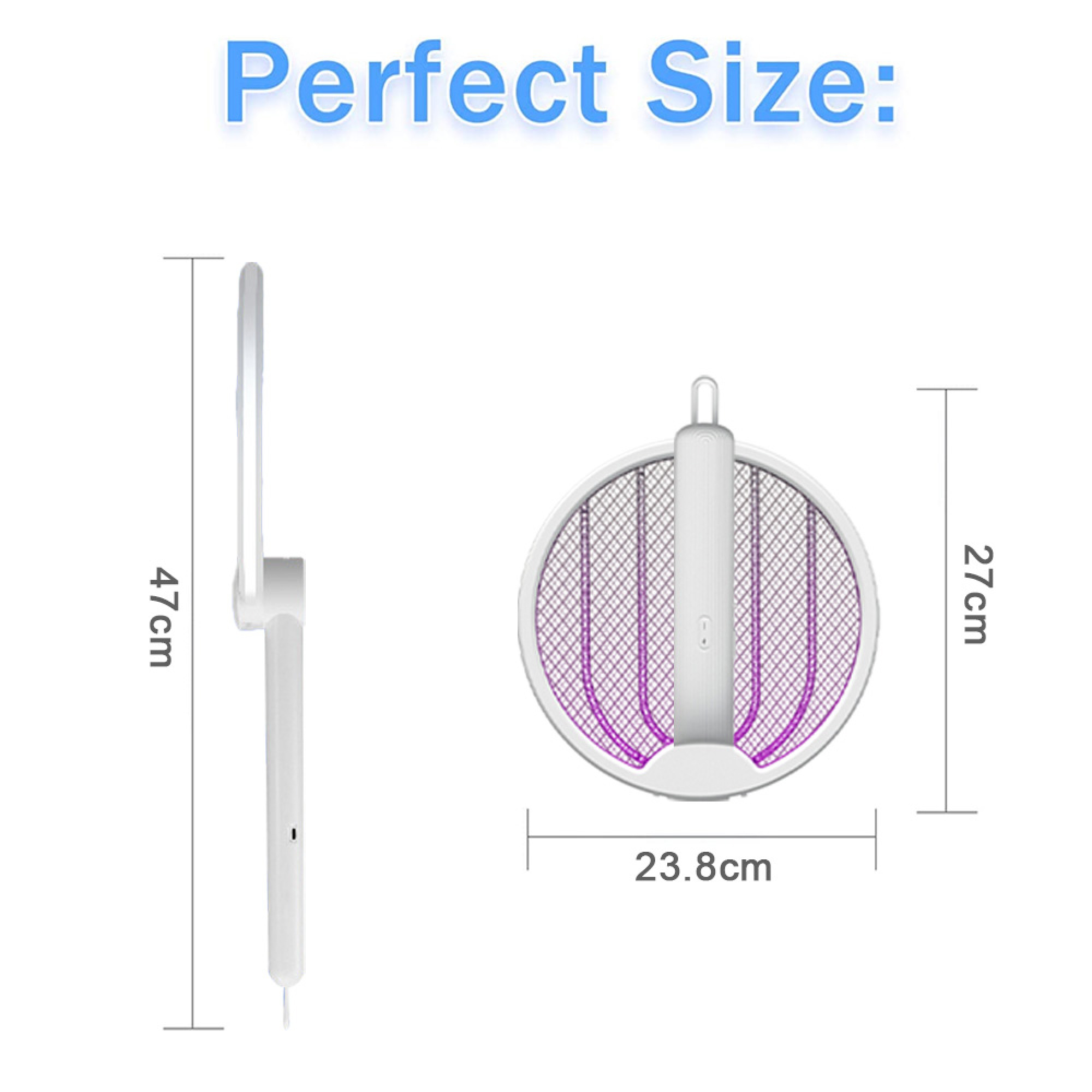 Ein weißer Moskitoschlag mit Maßen: 47cm hoch, 27cm breit, 23.8cm tief.