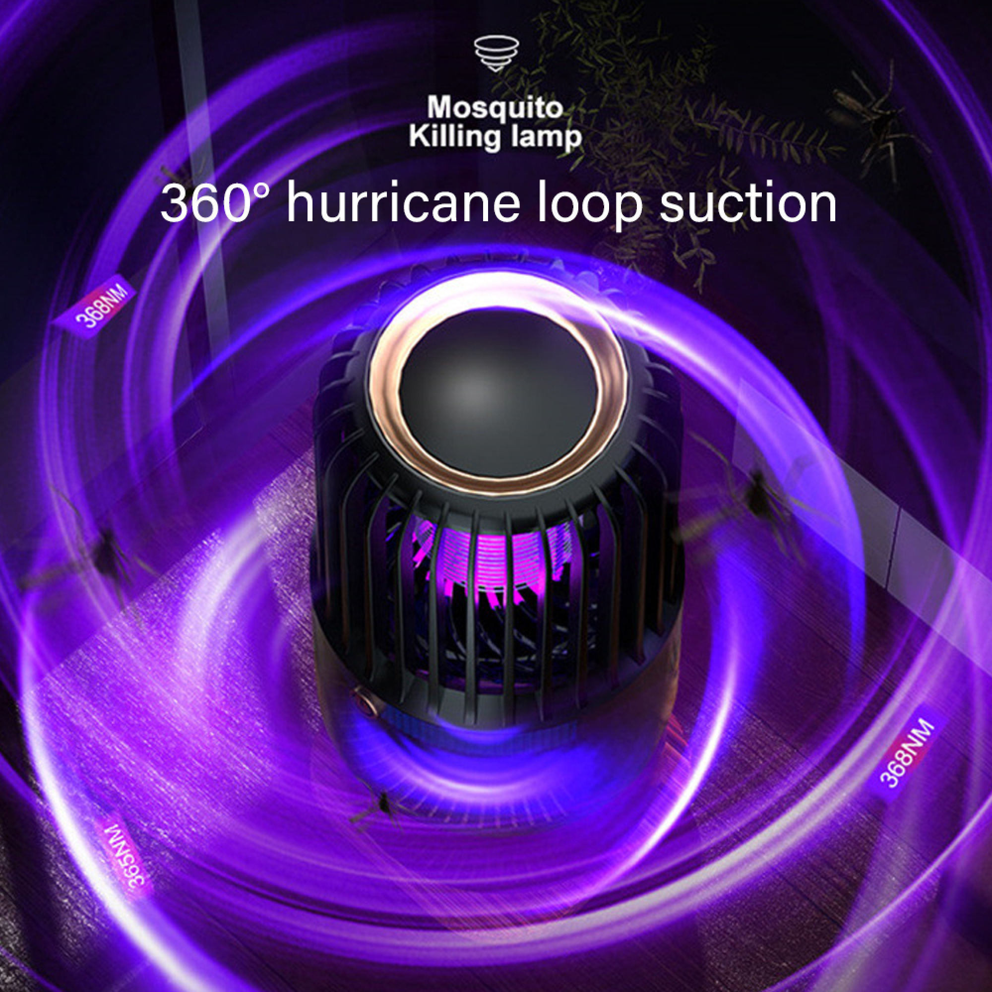 Moskitolampe mit 360° Hurricane-Saugfunktion und lila Lichtern.