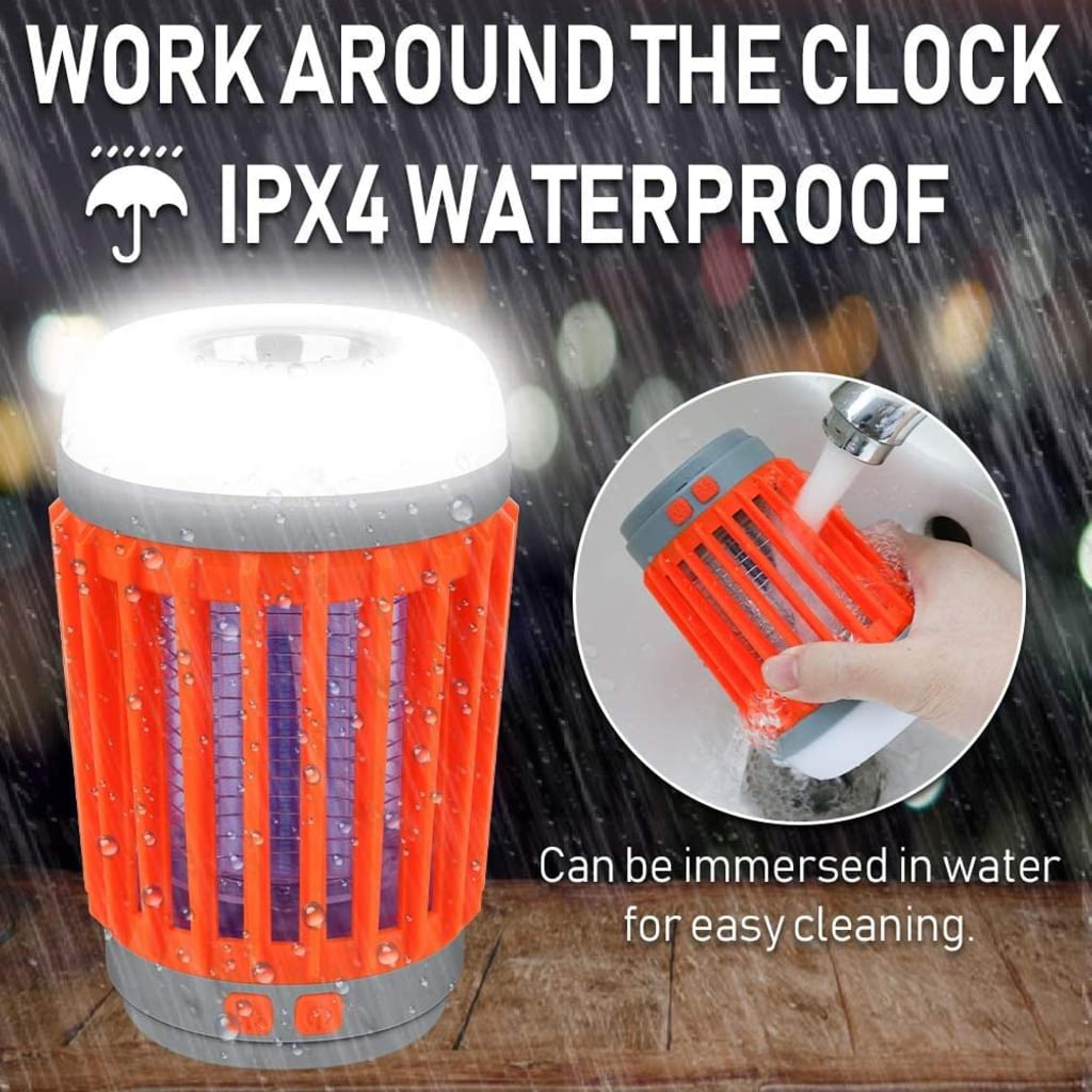 Orange und graue Lampe mit IPX4 Wasserdichtigkeit.