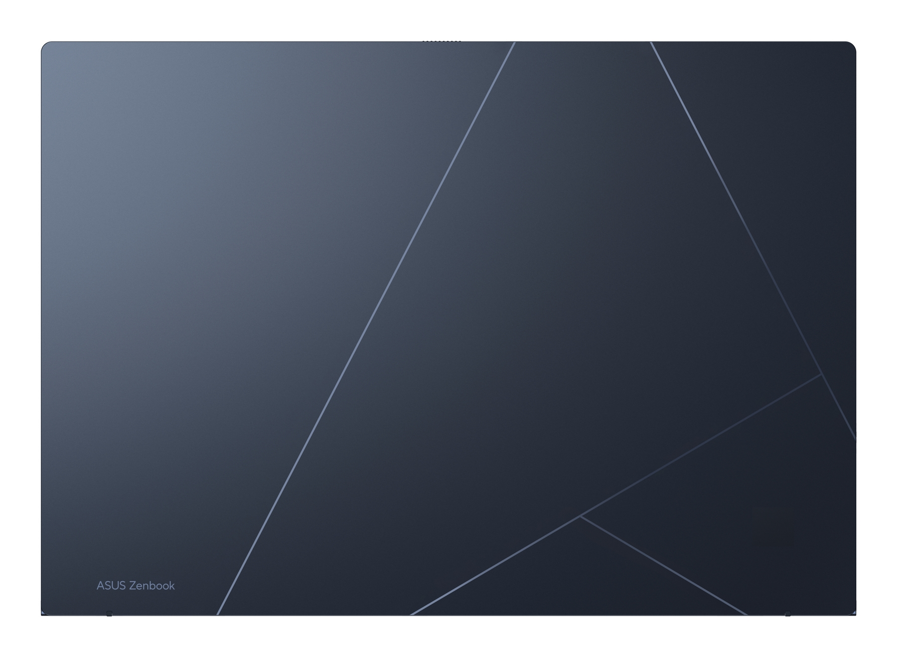 Laptop blu scuro con motivo geometrico e logo ASUS Zenbook.