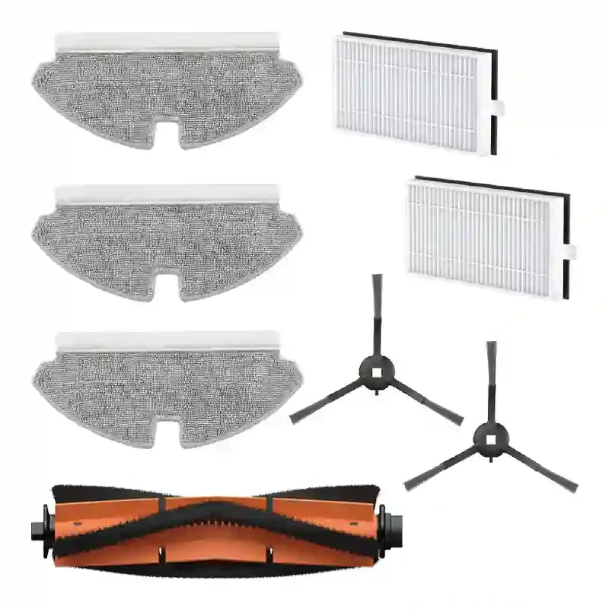 Staubsaugerteile: 3 Mopppads, 2 Filter, 2 Seitenbürsten, 1 Rollbürste.