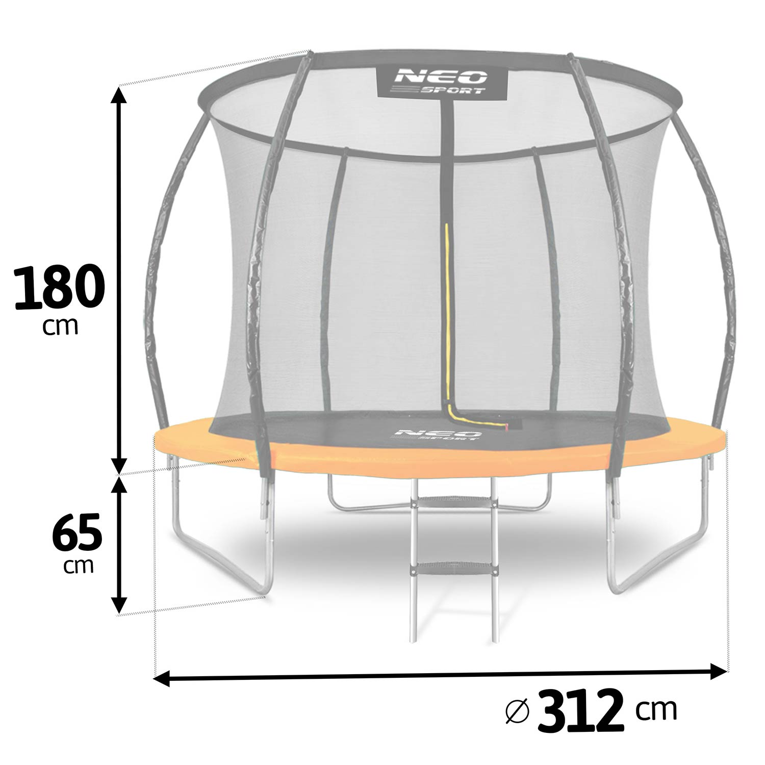 Cama elástica con red de seguridad, 312cm diámetro, 180cm altura, 65cm entrada.