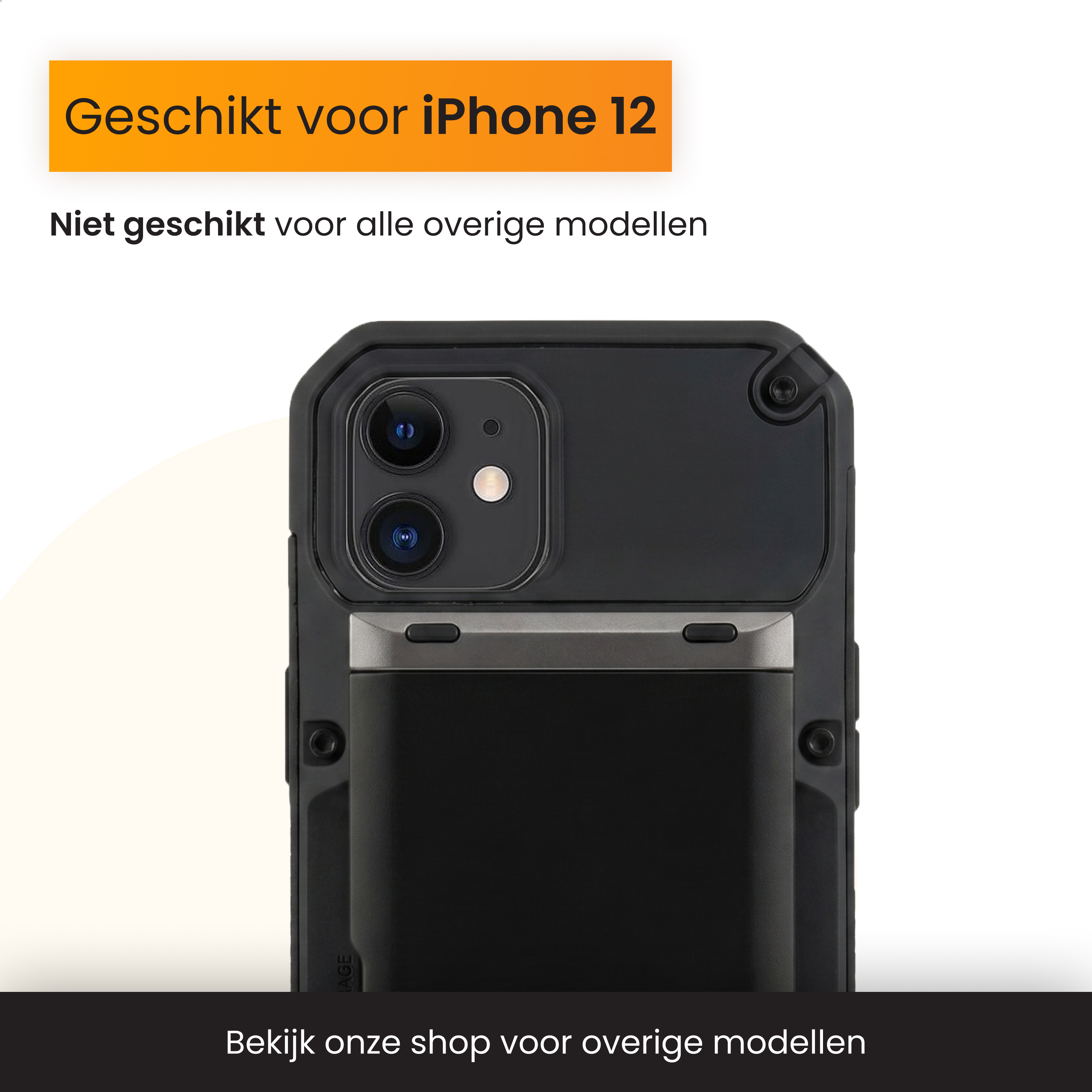 Schwarzes iPhone 12 Hülle mit Doppelkamera-Ausschnitt.