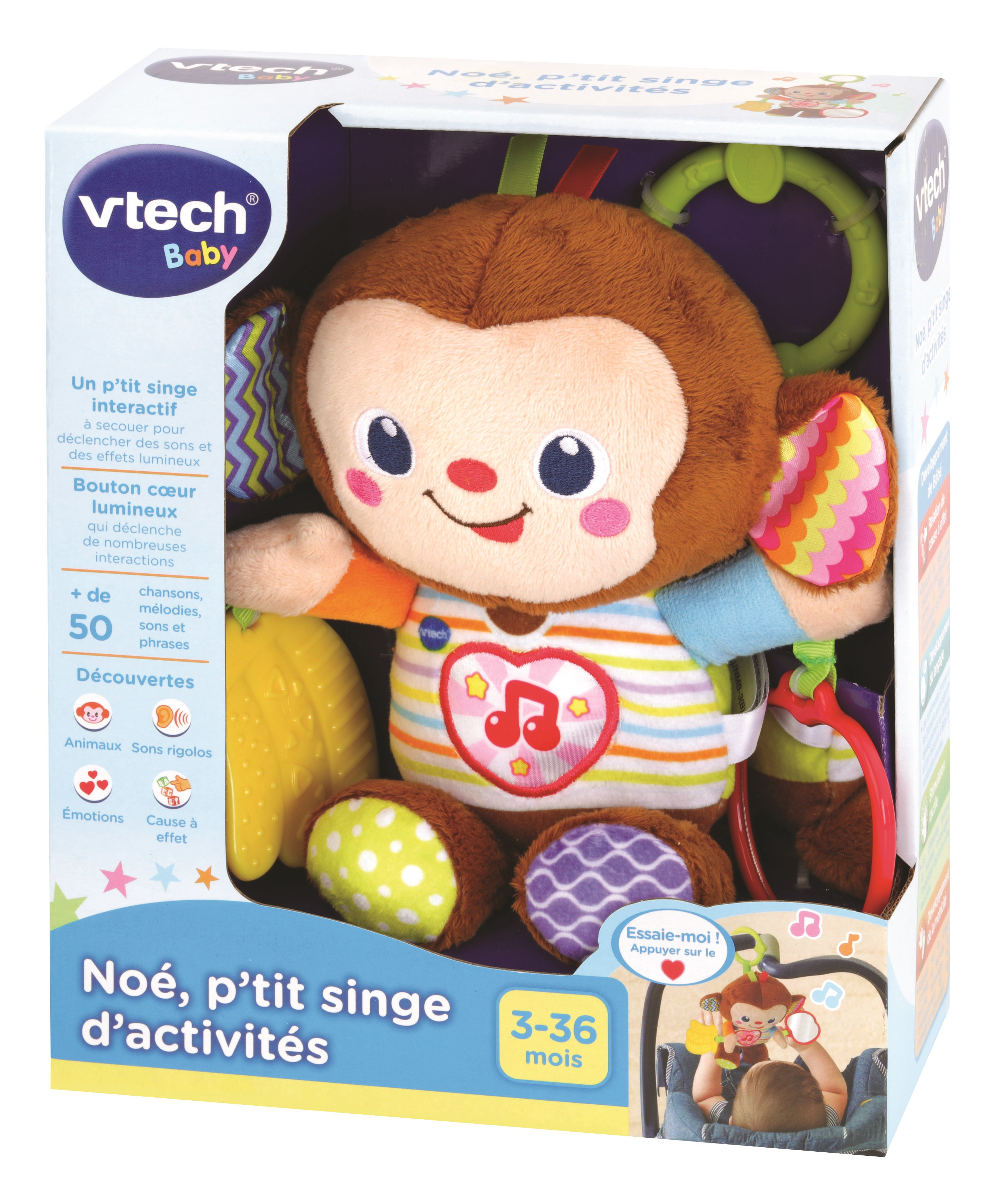 Ein Vtech Baby Affenspielzeug in Verpackung mit bunten Lichtern und Musik. Alter 3-36 Monate.