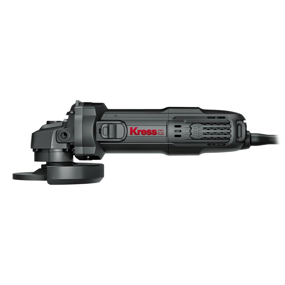 Kırmızı Kress logosu ve 830 Watt belirtilen siyah avuç taşlama makinesi.
