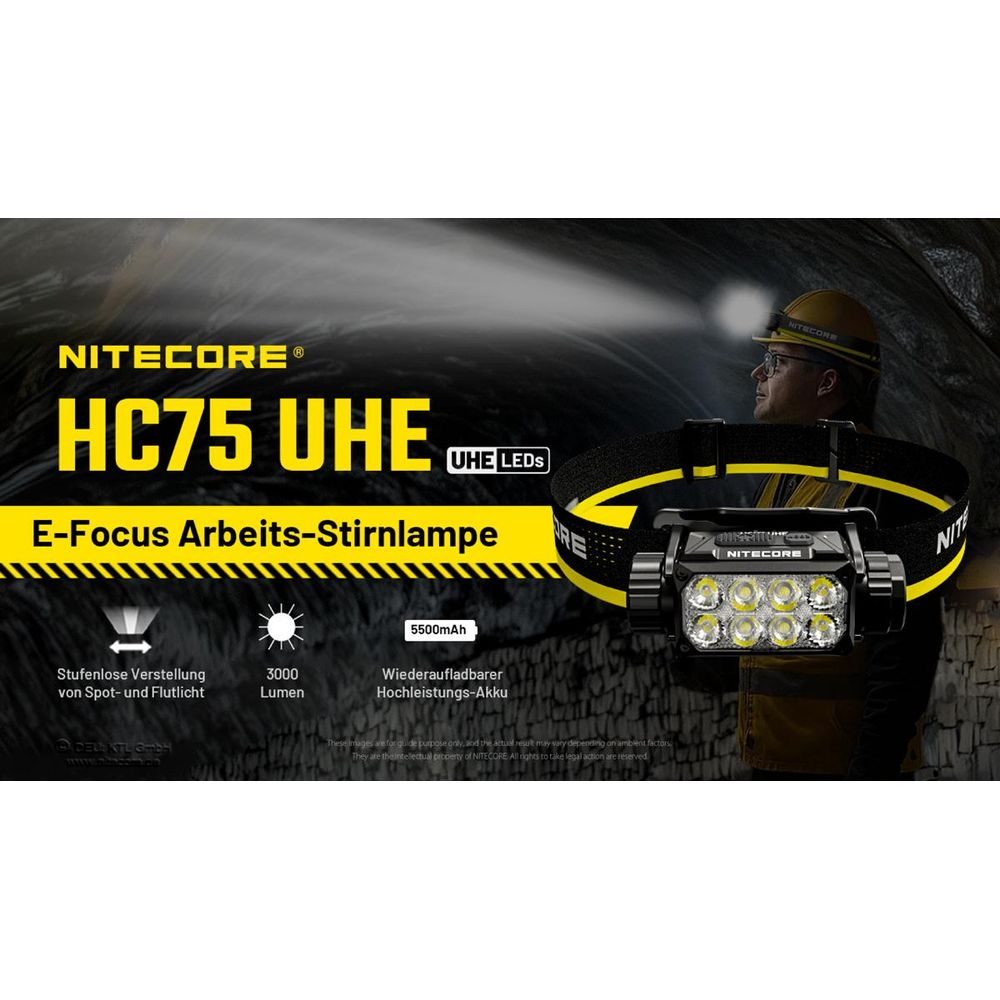 NITECORE HC75 UHE Stirnlampe mit 3000 Lumen, wiederaufladbar.