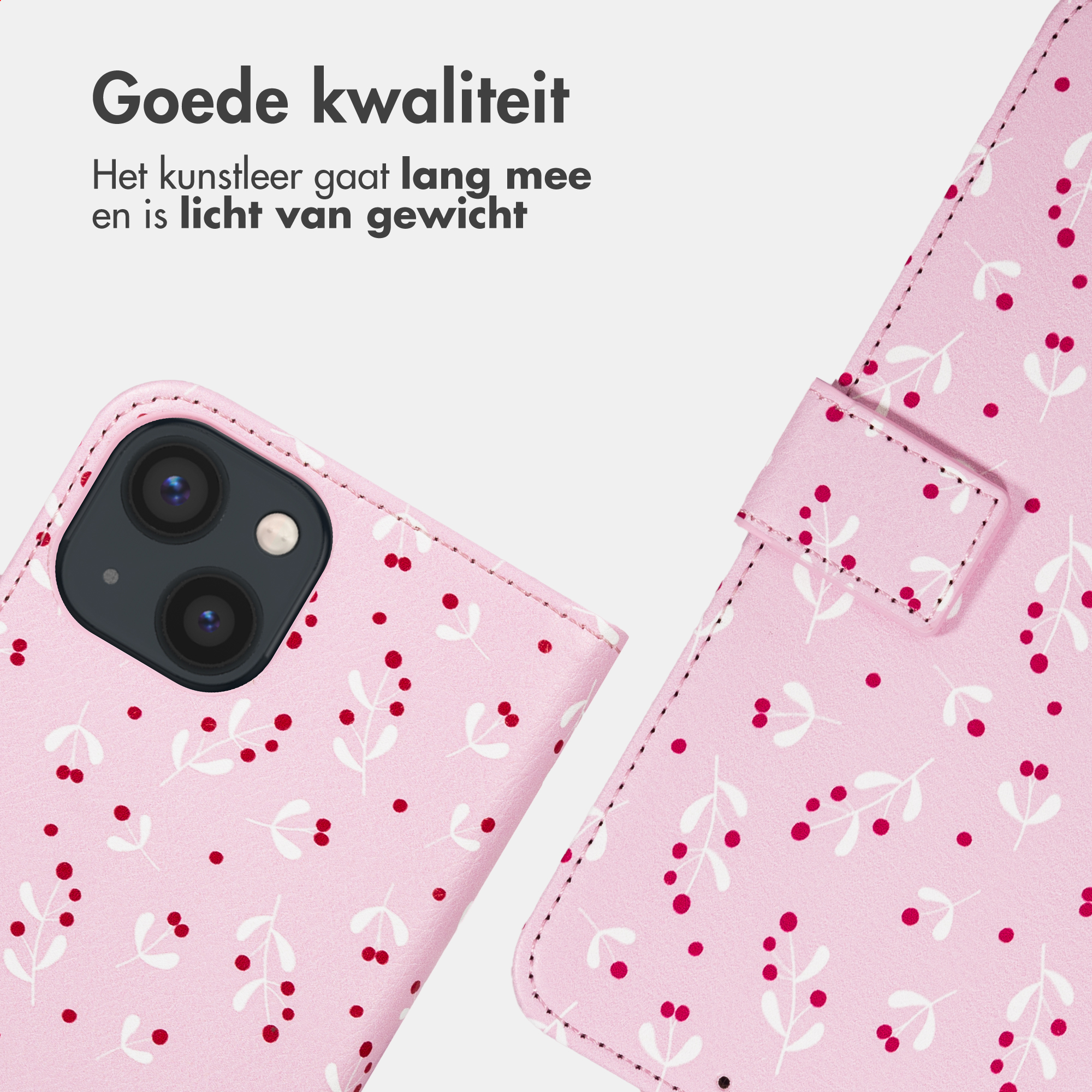 Pink case with cherry pattern and camera module.