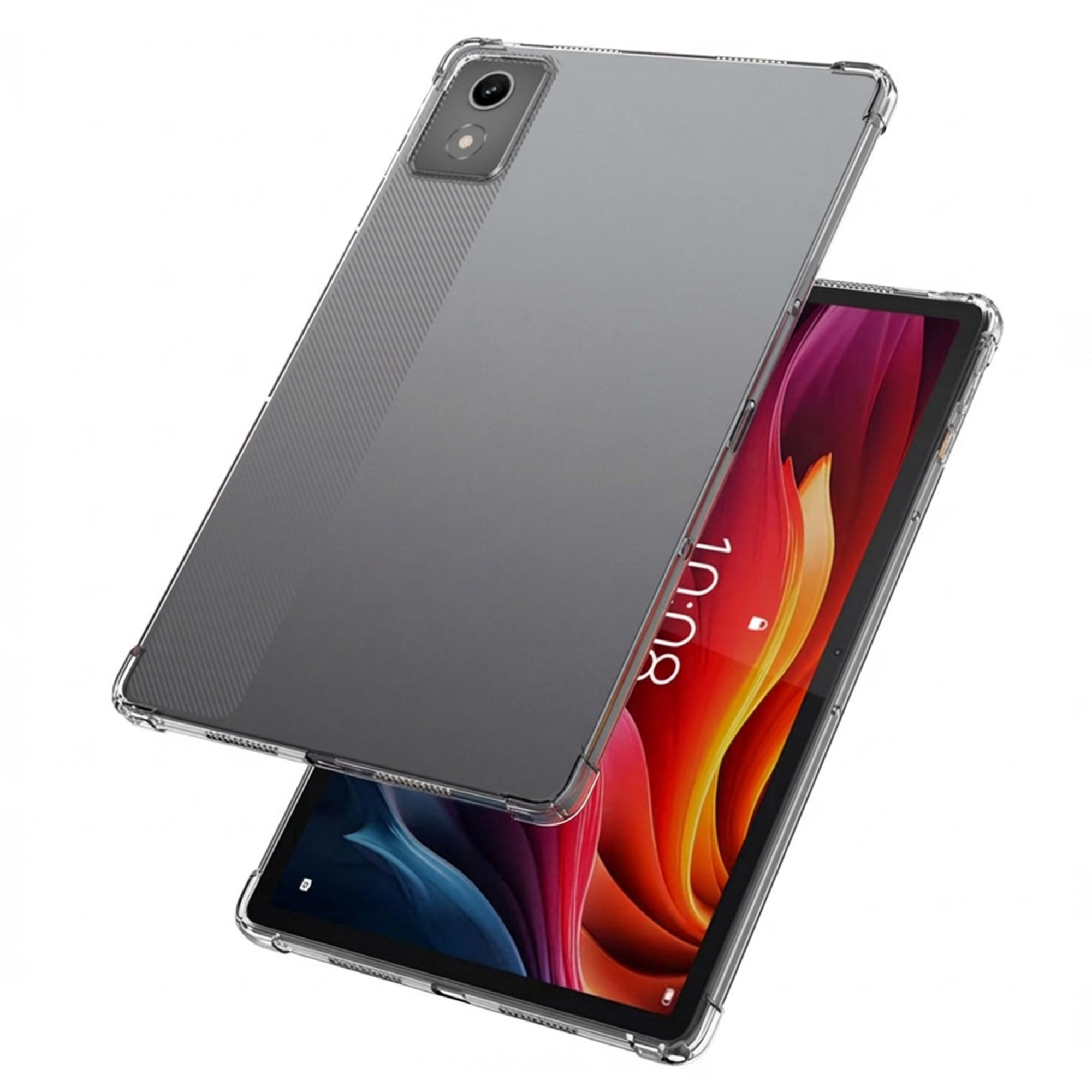 Two tablets in clear cases, one positioned over the other.
