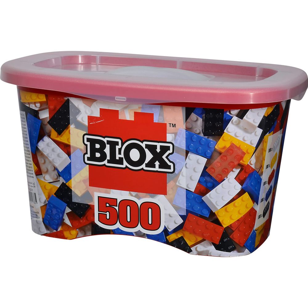 Ein Behälter mit bunten Bausteinen der Marke BLOX 500.