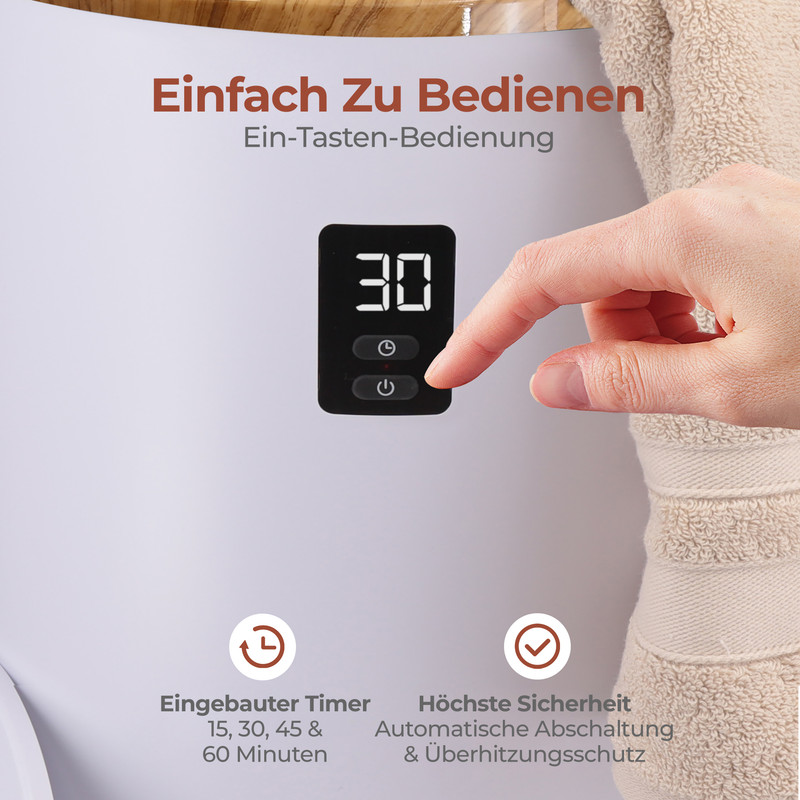 Eine Hand drückt die Ein-Aus-Taste eines Geräts mit digitaler Anzeige.