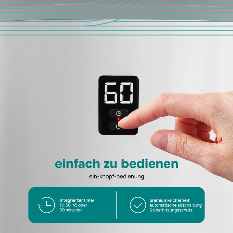 Ein Finger drückt auf einen Knopf eines Displays mit der Zahl 60.