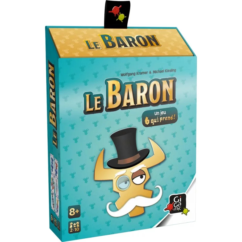 Brettspiel "Le Baron" mit einem Stier mit Monokel und Zylinder.