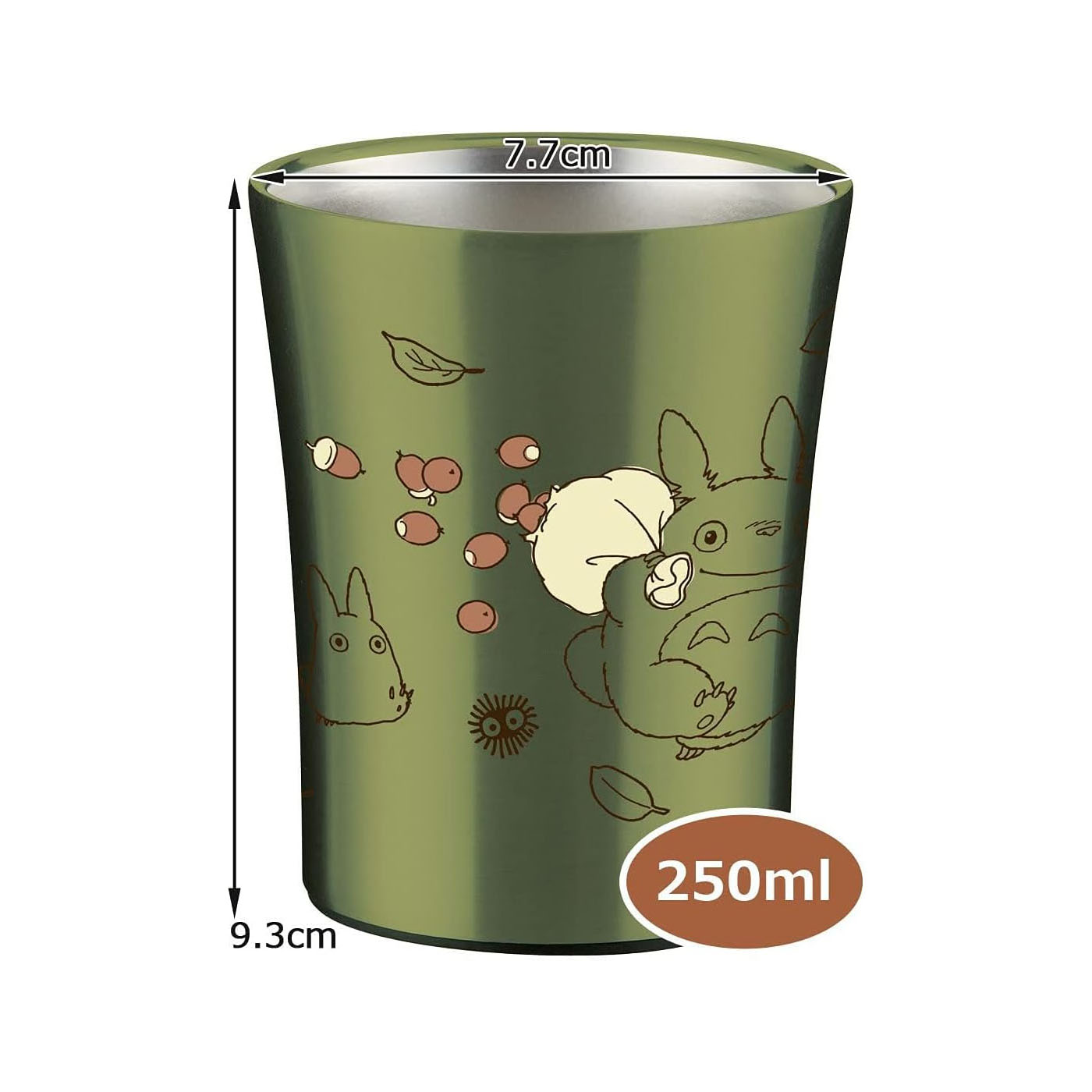 Grüne Tasse mit Totoro-Motiv, 9,3 cm hoch, 7,7 cm Durchmesser, 250 ml.