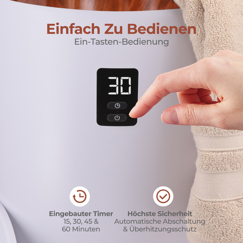 Ein Finger drückt auf einen Knopf auf einem digitalen Display mit der Zahl 30.