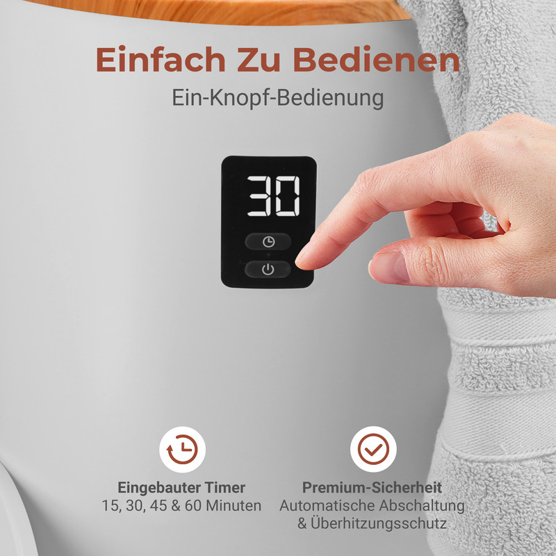 Eine Hand drückt einen Knopf auf einem digitalen Display mit der Anzeige 30.