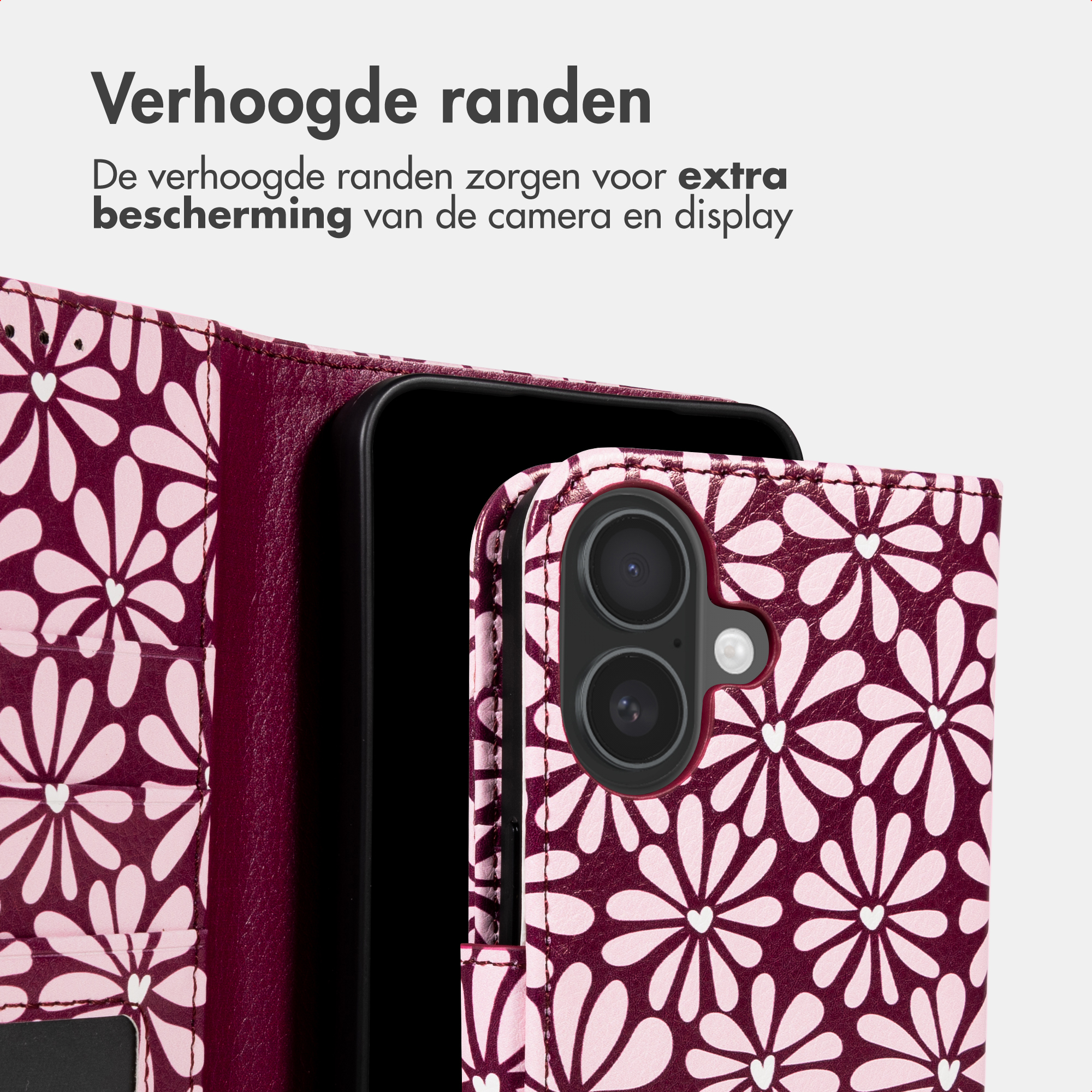 Una custodia per telefono con fantasia floreale rosa e bordeaux.