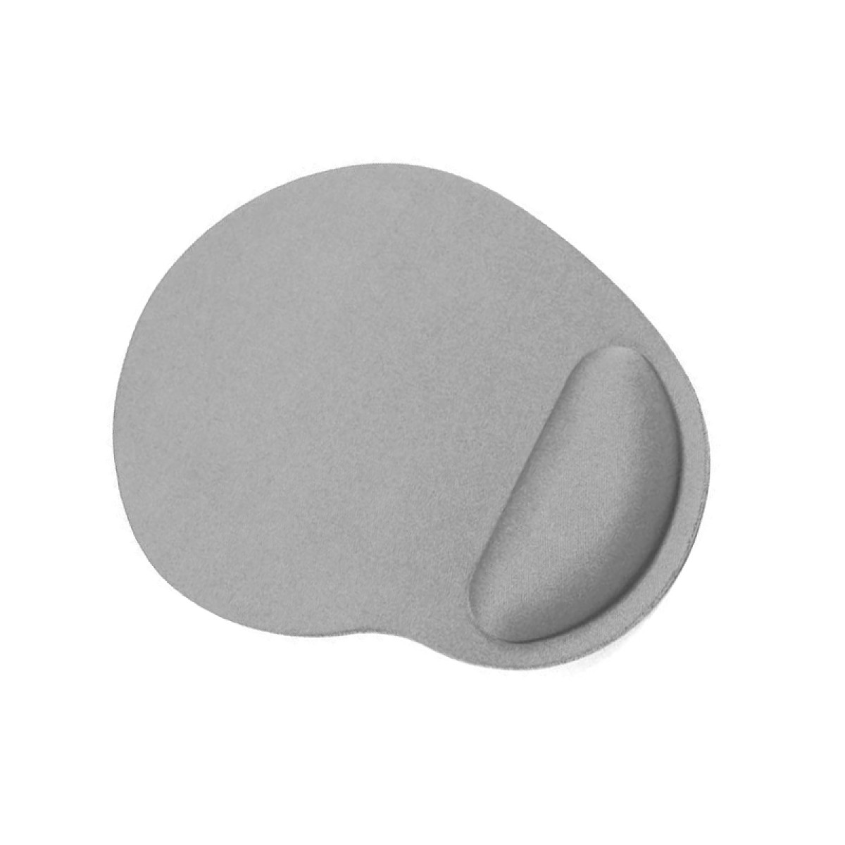 Graue Mauspad mit Handgelenkauflage, auf weißem Hintergrund.