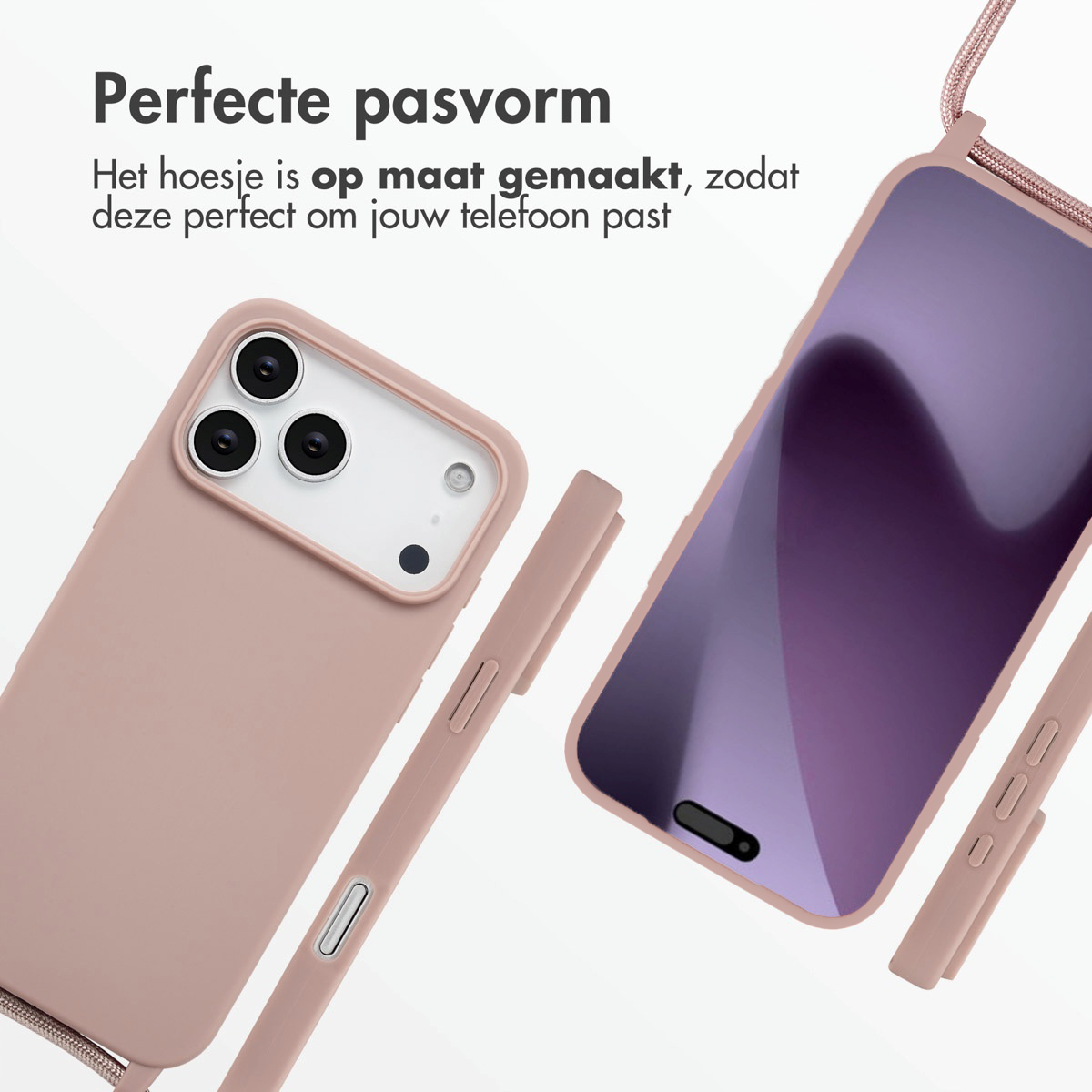 Vengono mostrati una custodia rosa per telefono e un telefono. Vestibilità perfetta.