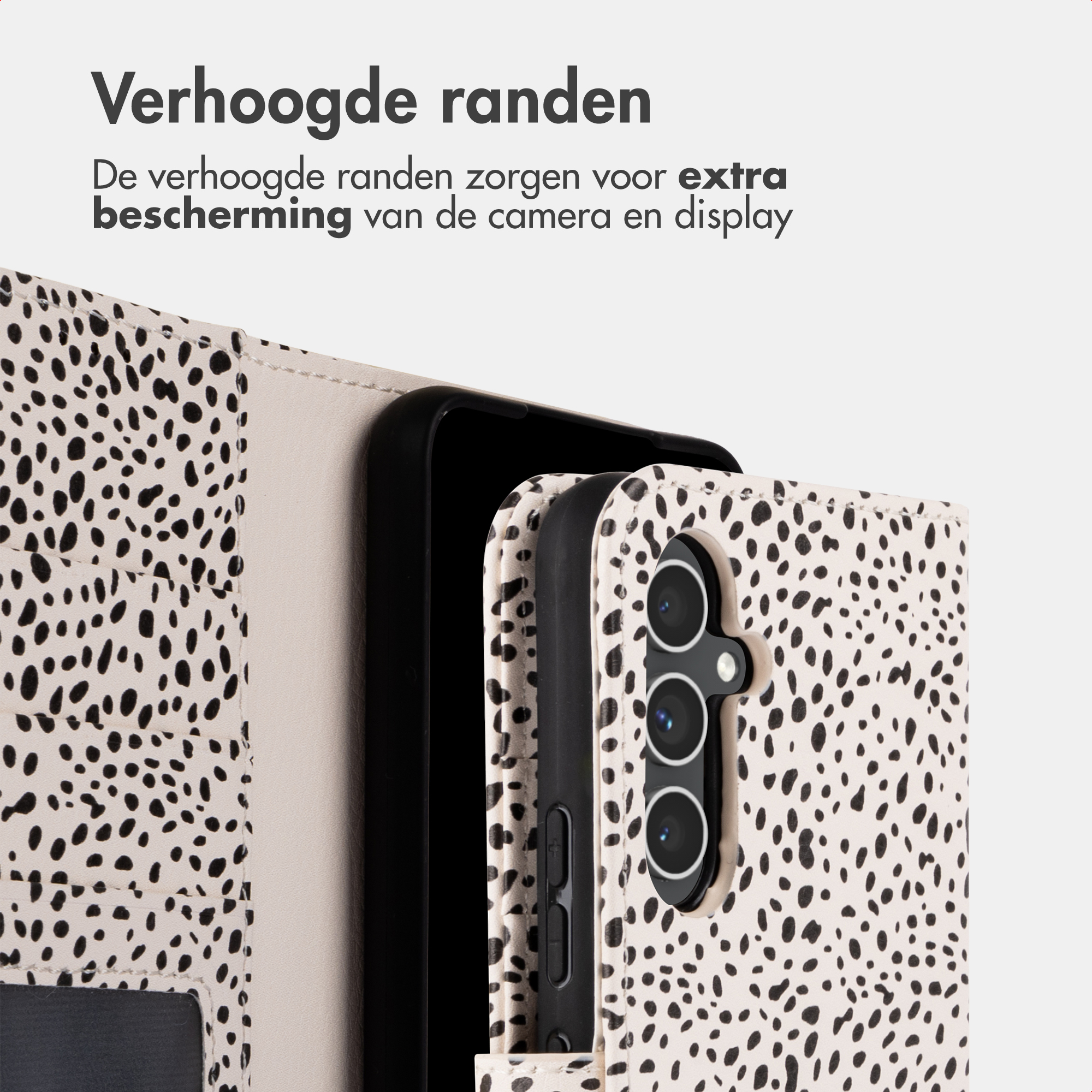 Custodia per telefono con motivo dalmata. Bordi rialzati proteggono fotocamera e display.