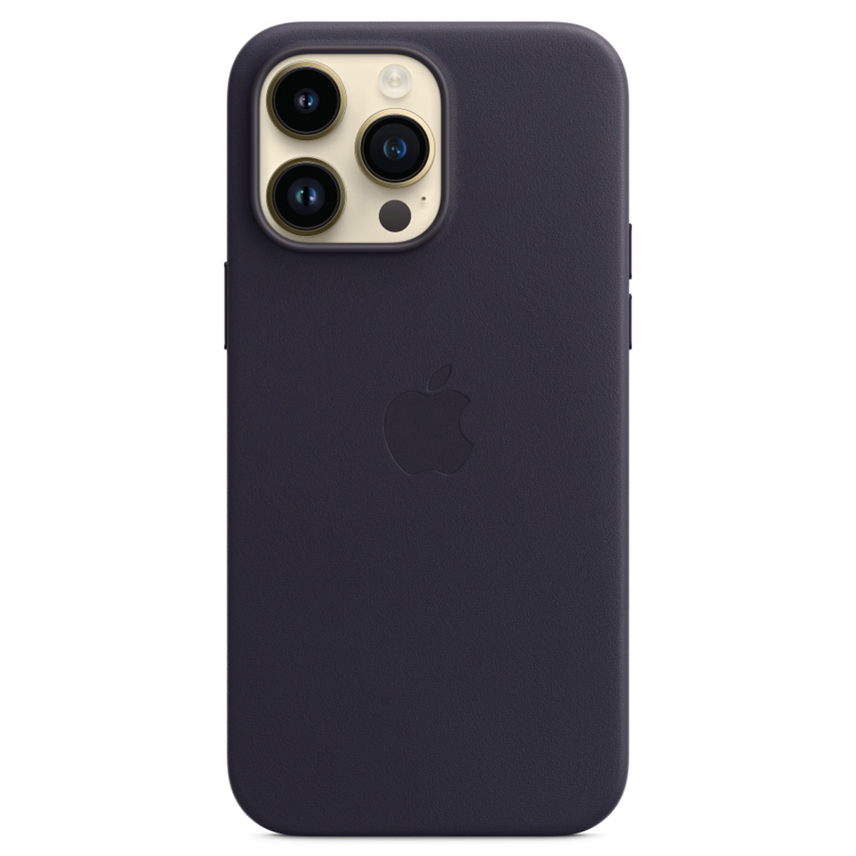 Custodia blu scuro per telefono con logo Apple e tre fotocamere.