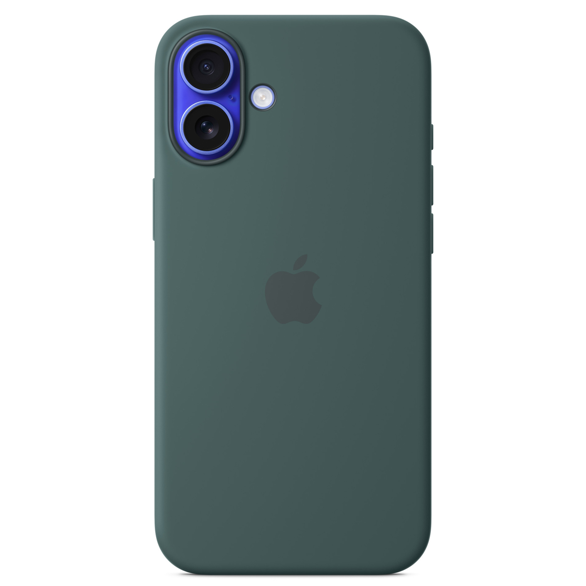 Funda verde oscuro para iPhone con logo de Apple y doble cámara.