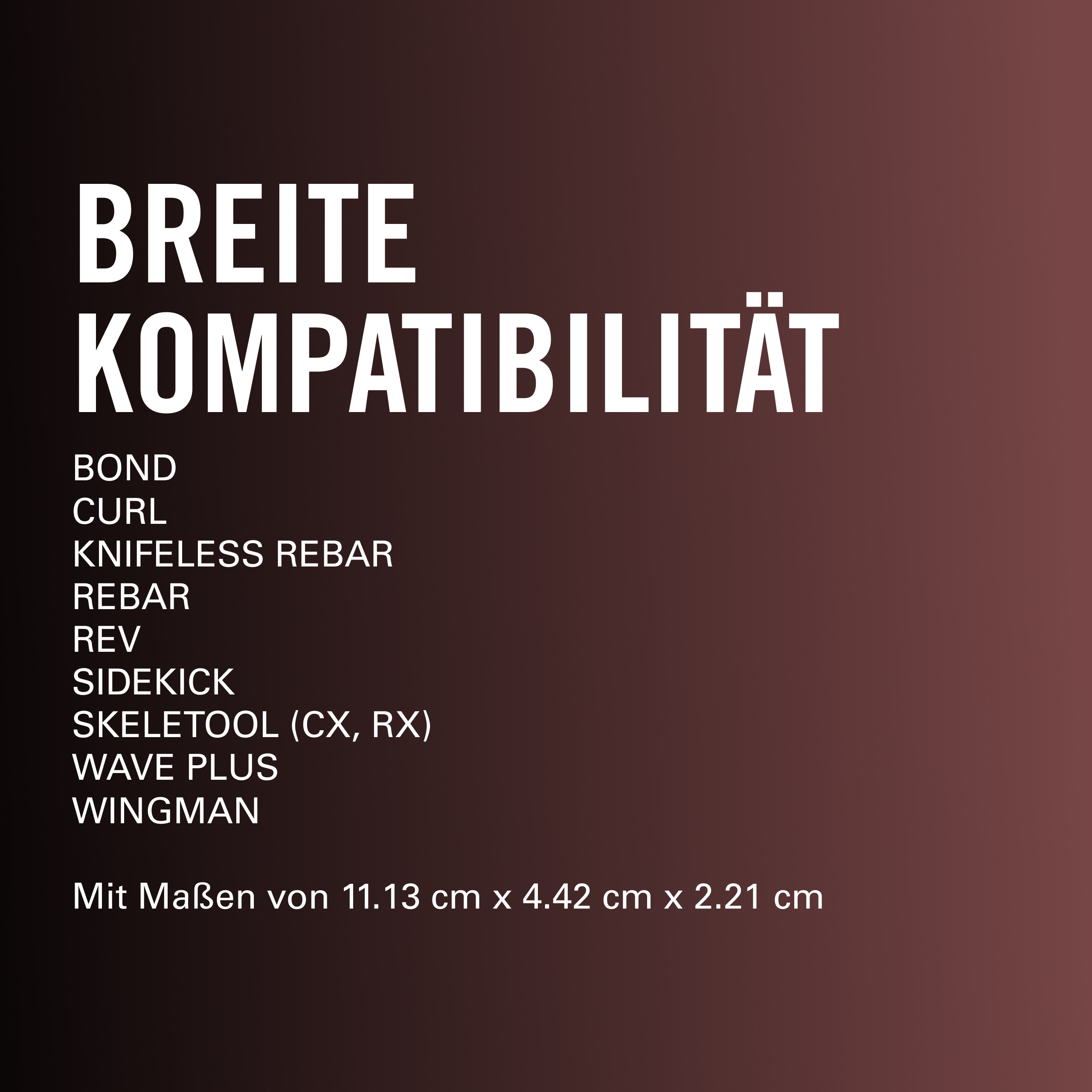 Weißer Text auf einem braunen Verlaufshintergrund listet "