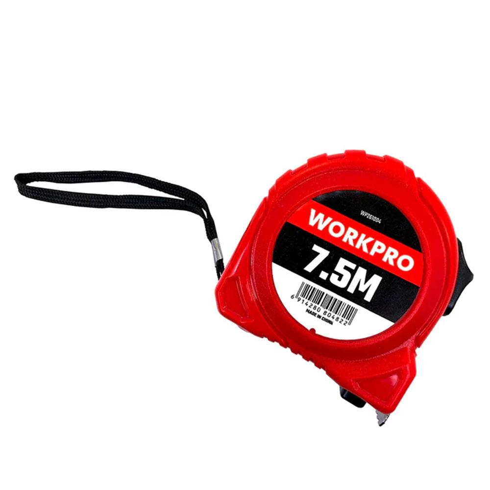 Siyah kordonlu kırmızı WORKPRO 7,5M şerit metre.