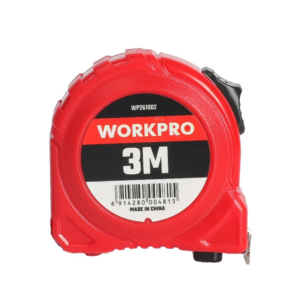 Kırmızı bir Workpro şerit metre, 3M model.