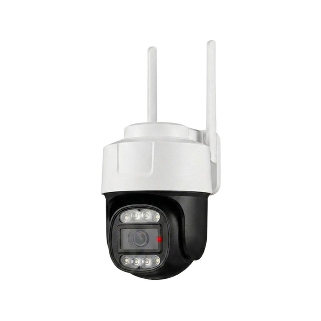 İki antenli ve LED ışıklı siyah beyaz güvenlik kamerası.
