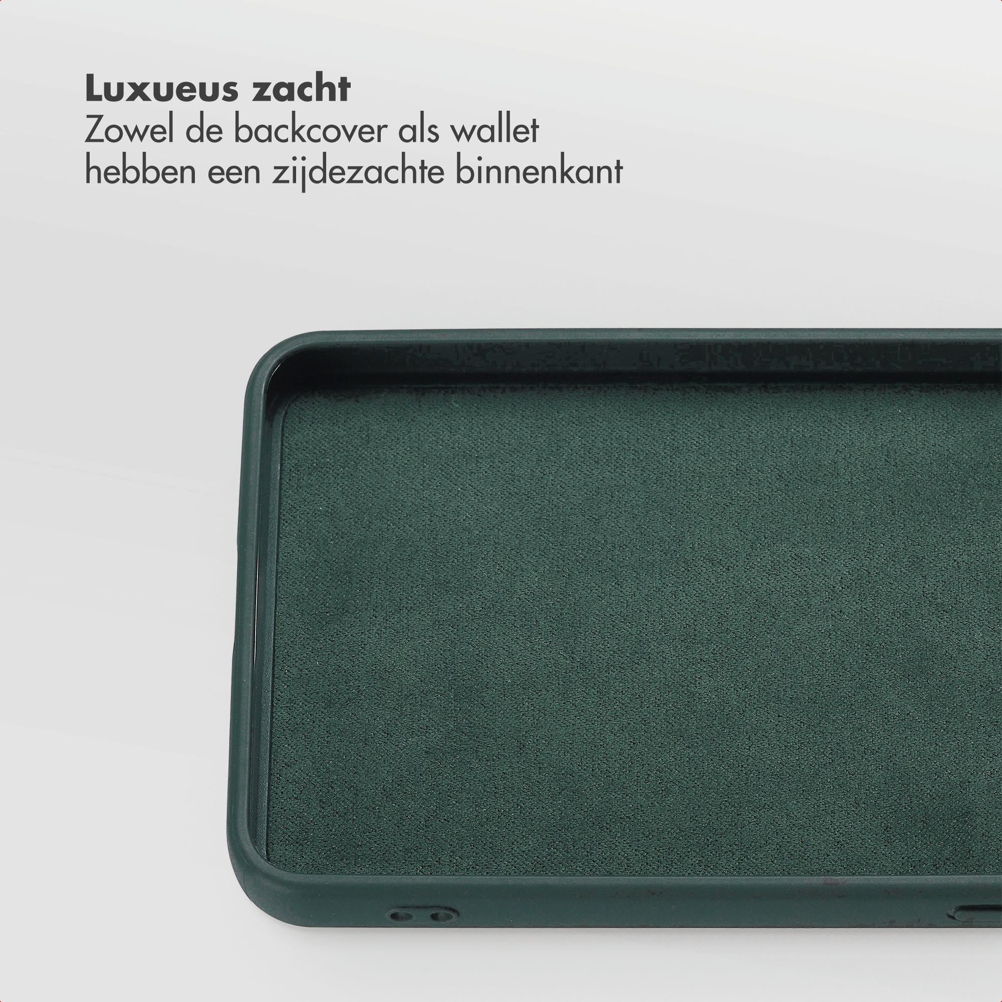 Interior of a dark green phone case, made of soft material.