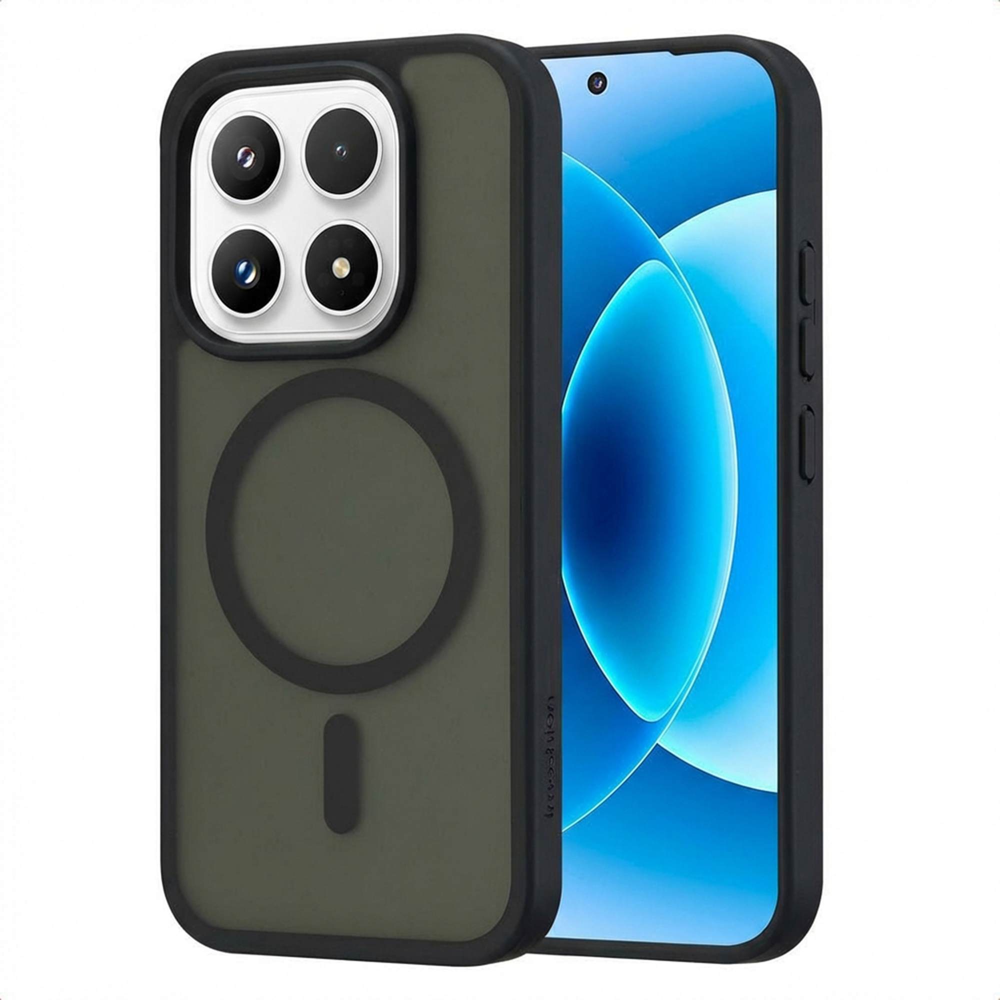 Custodia verde scuro con quattro obiettivi e anello magnetico.
