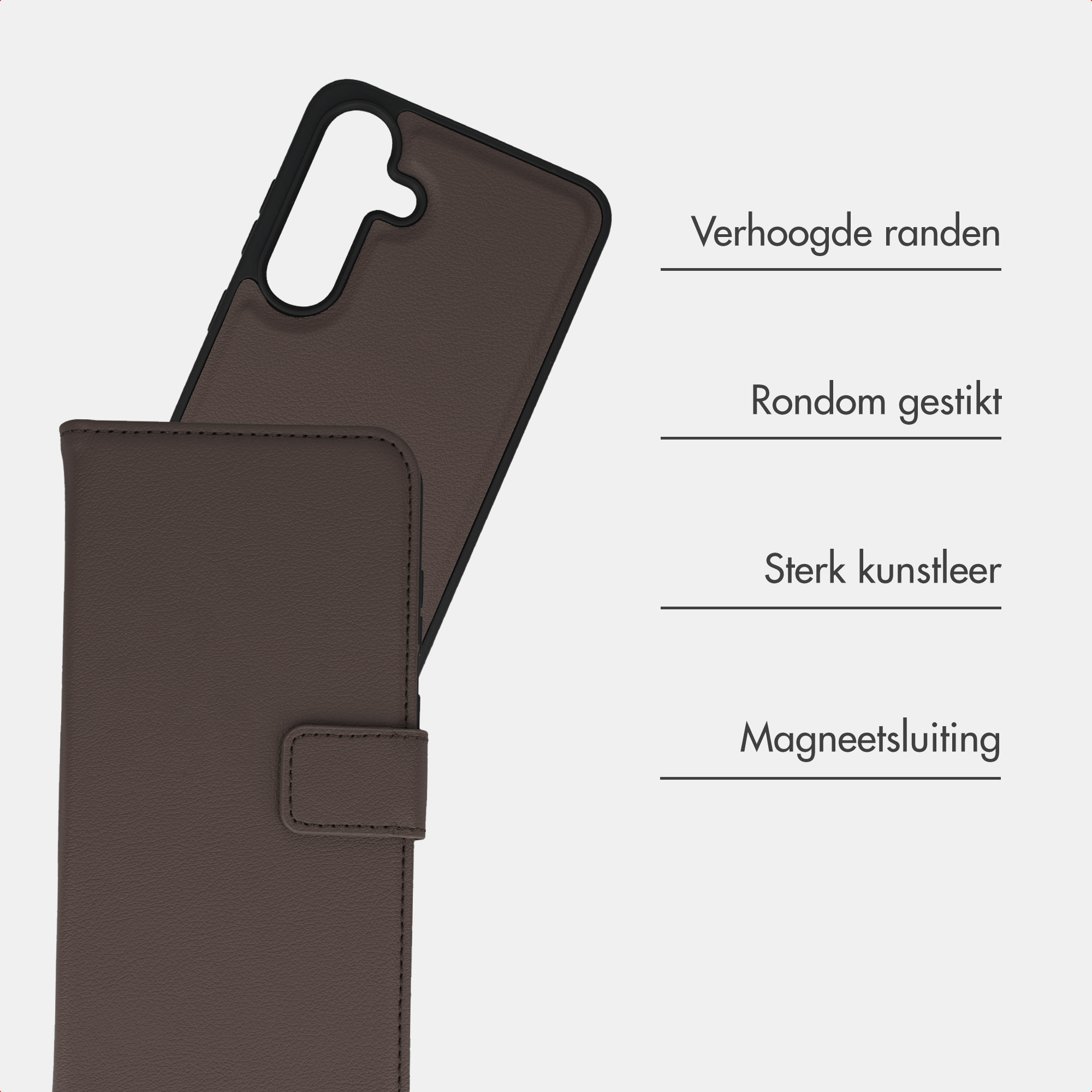 Braune Handyhülle mit erhöhten Rändern und Magnetverschluss.