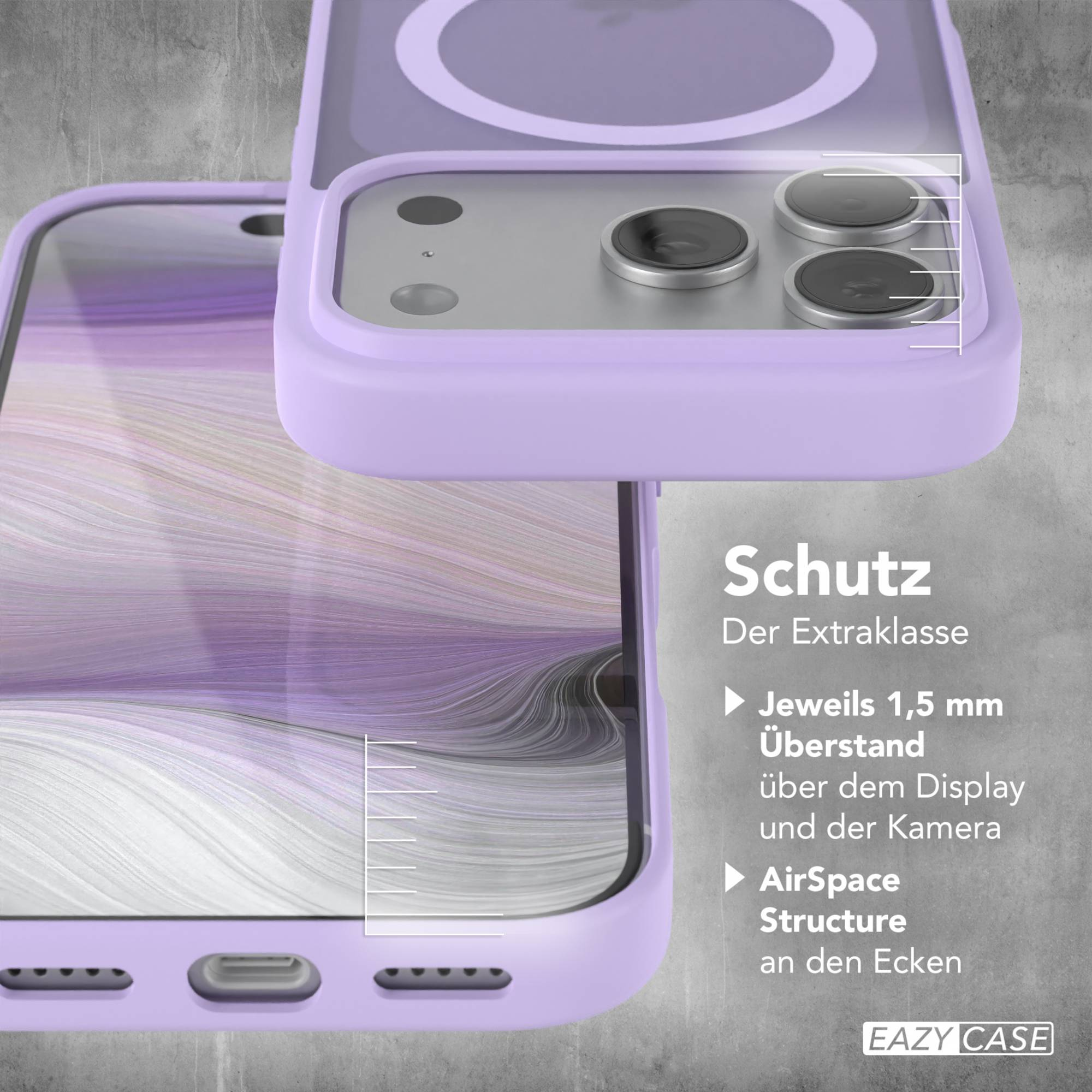 Lila Handyhülle mit Kamera- und Displaydetails. Schutz.