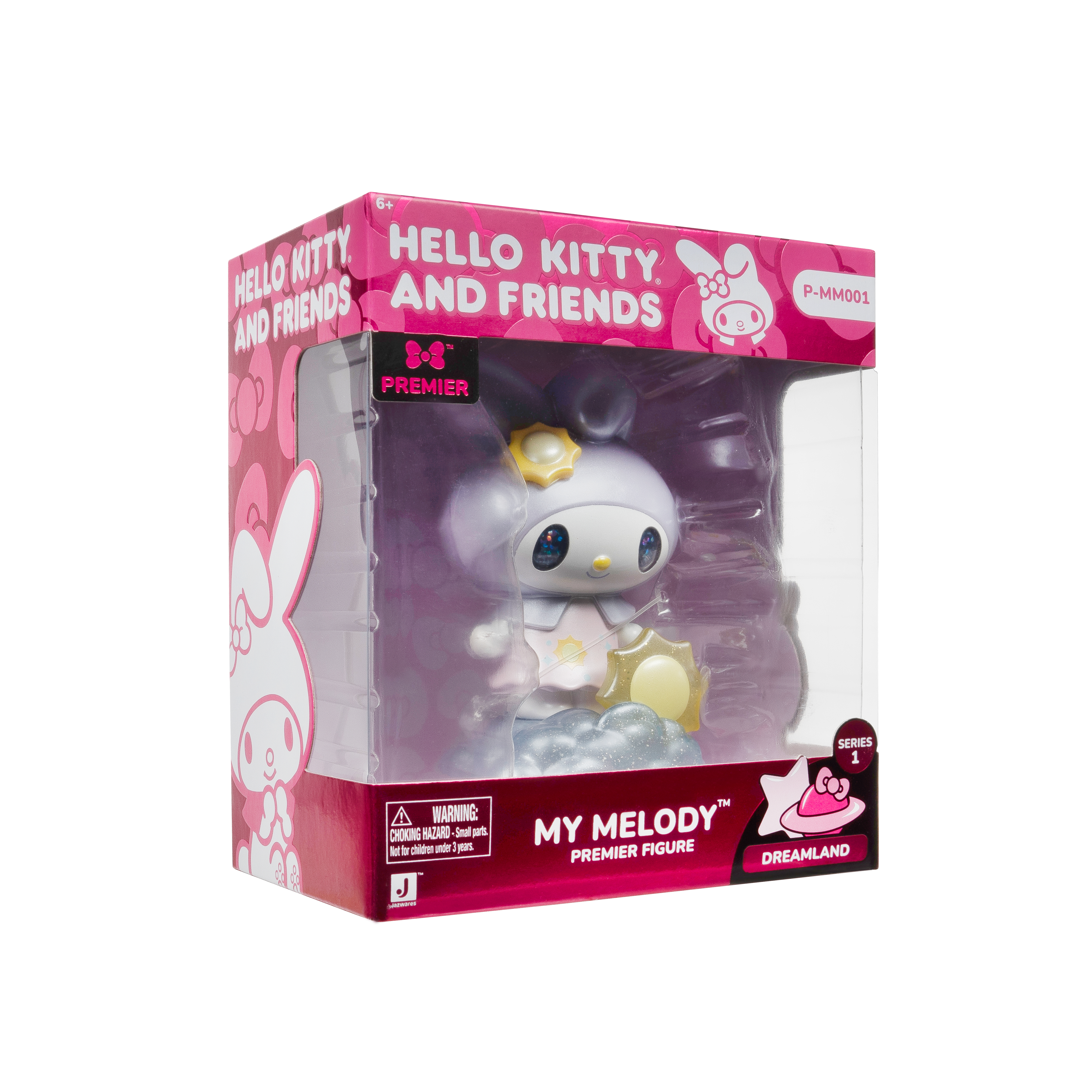 Hello Kitty und Friends My Melody Figur in der Verpackung auf weißem Hintergrund.