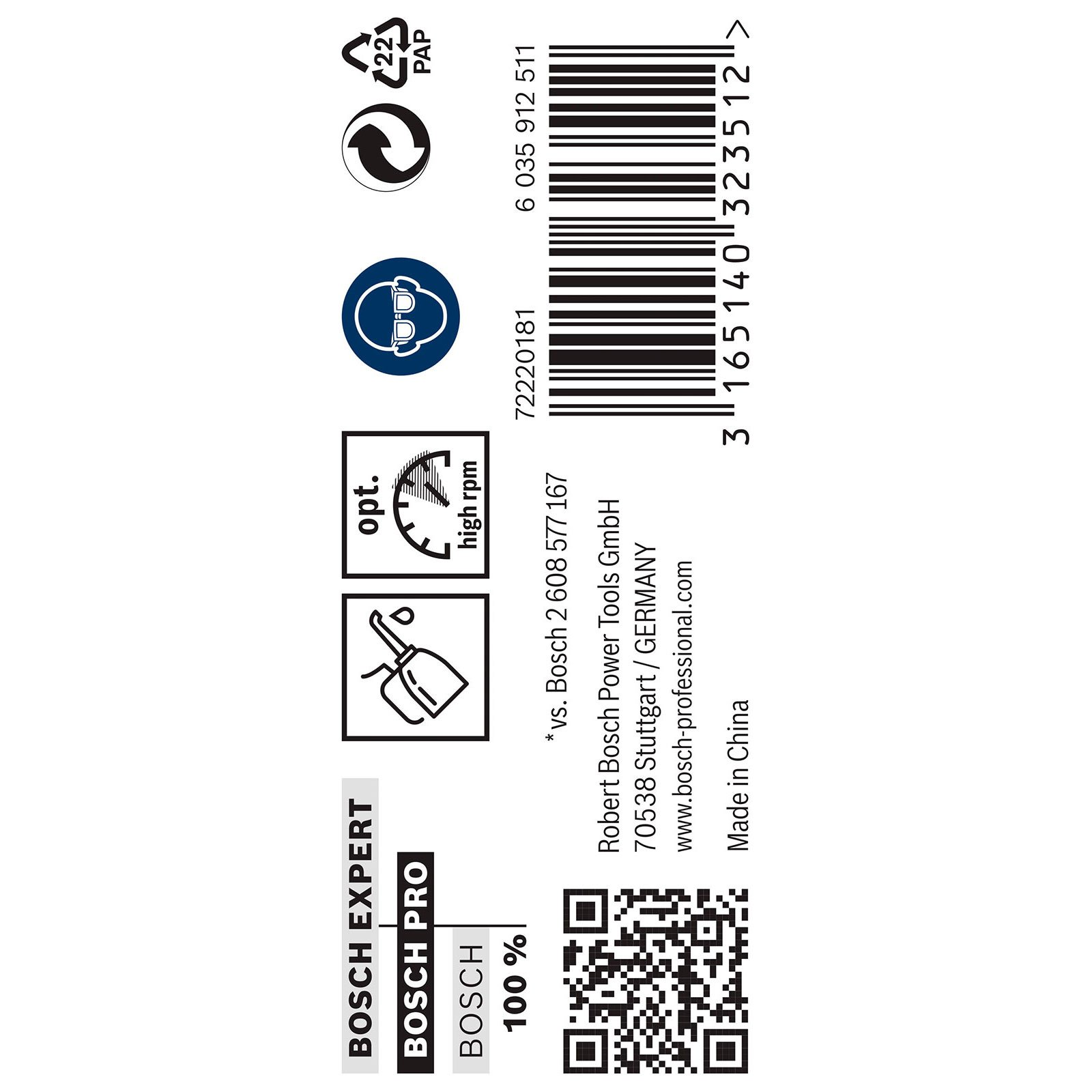 Symbol für Schutzbrille, Tachometer, Ölkännchen und Barcode auf weißem Hintergrund.
