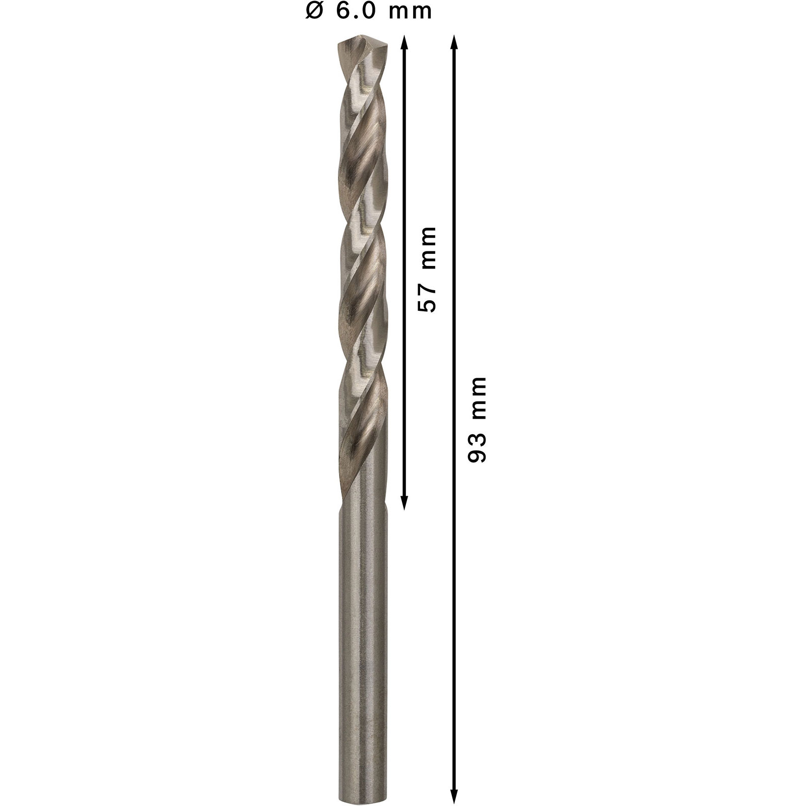 Ein Metallbohrer mit 6,0 mm Durchmesser und 57 mm Schnittlänge.