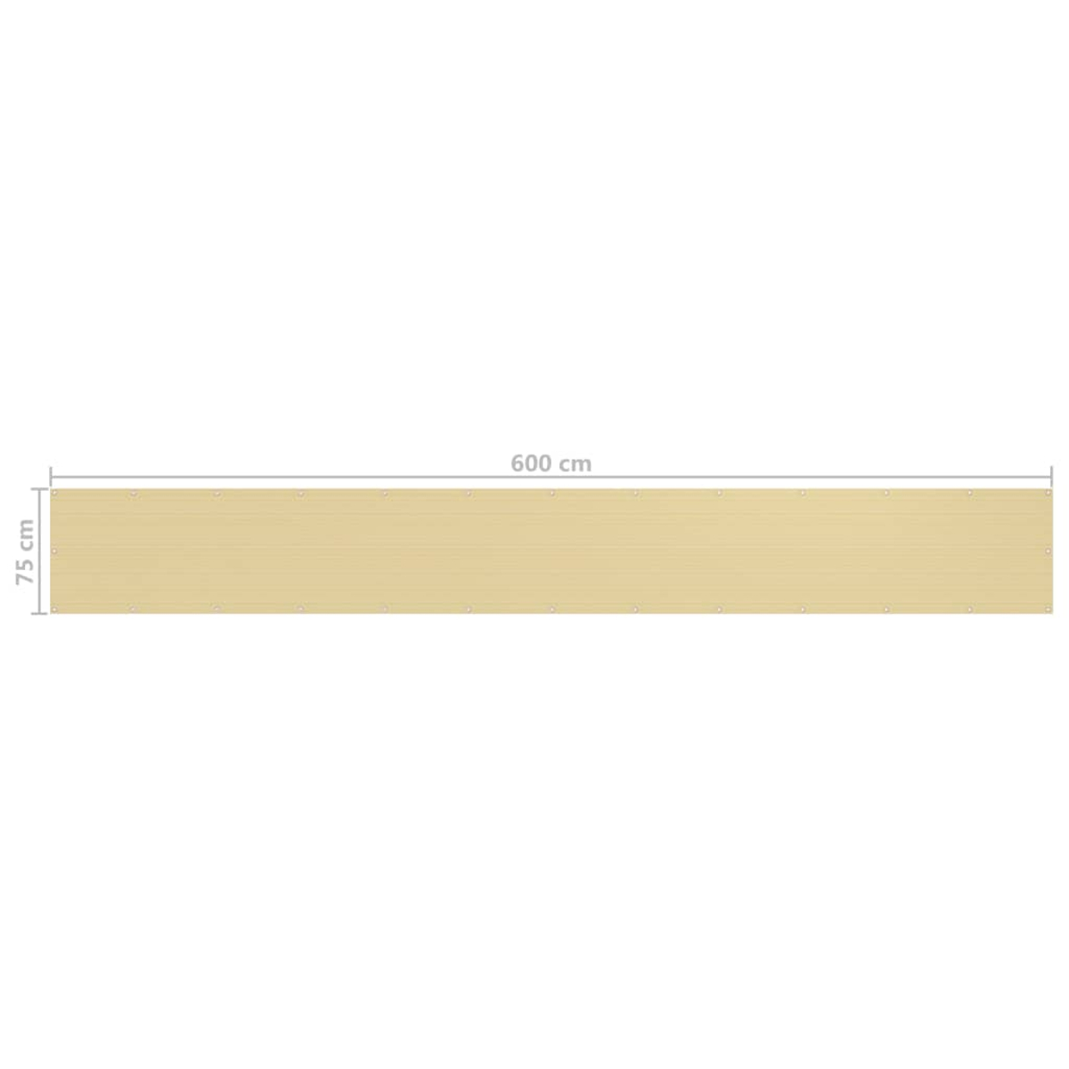 Lichtbeiger Sichtschutzrollo, 600 cm lang und 75 cm breit.